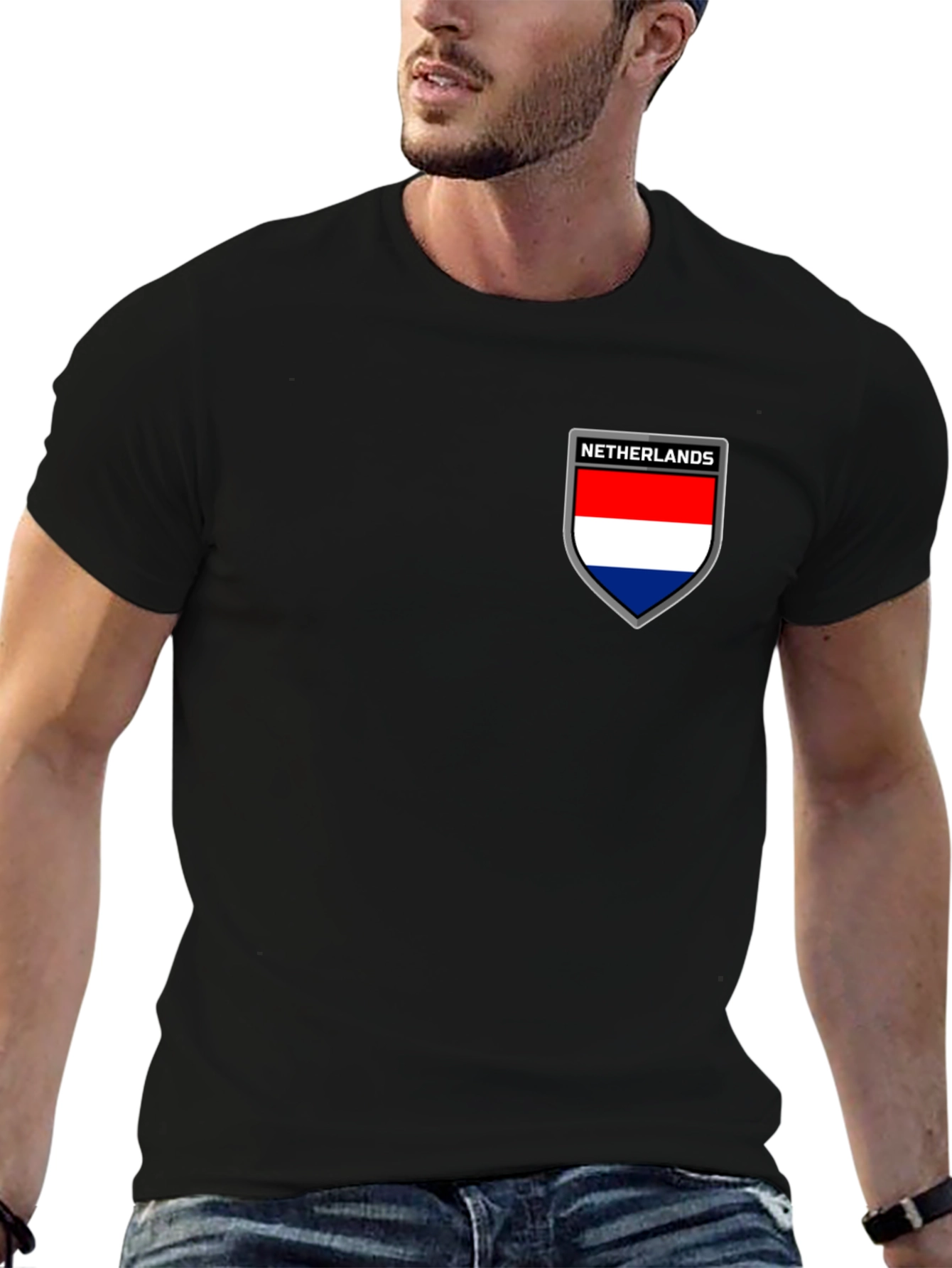 Netherlands Flag Shield Black T-Shirt