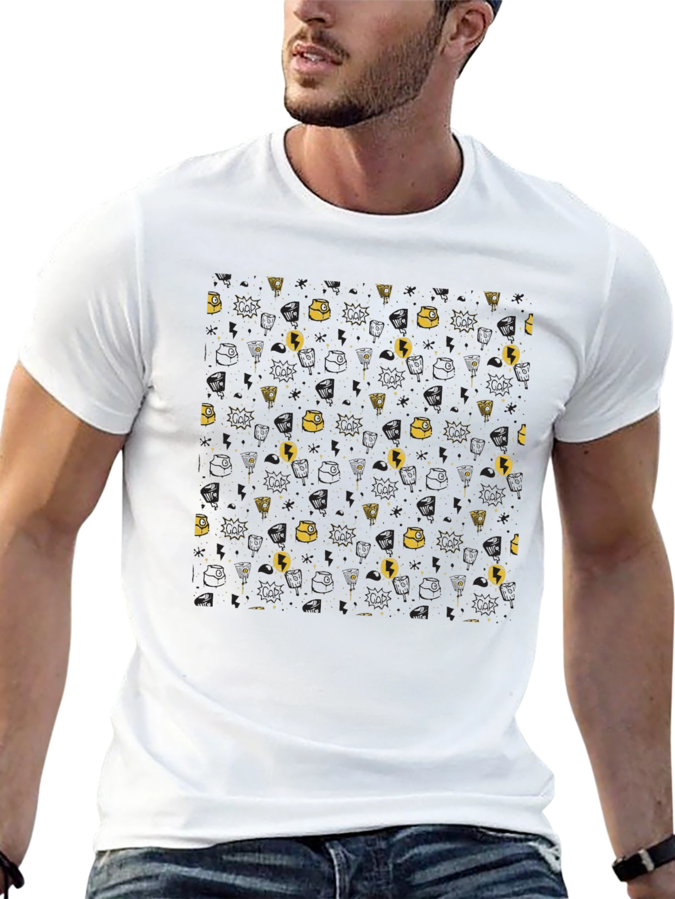 Patterned Graphic Black T-Shirt