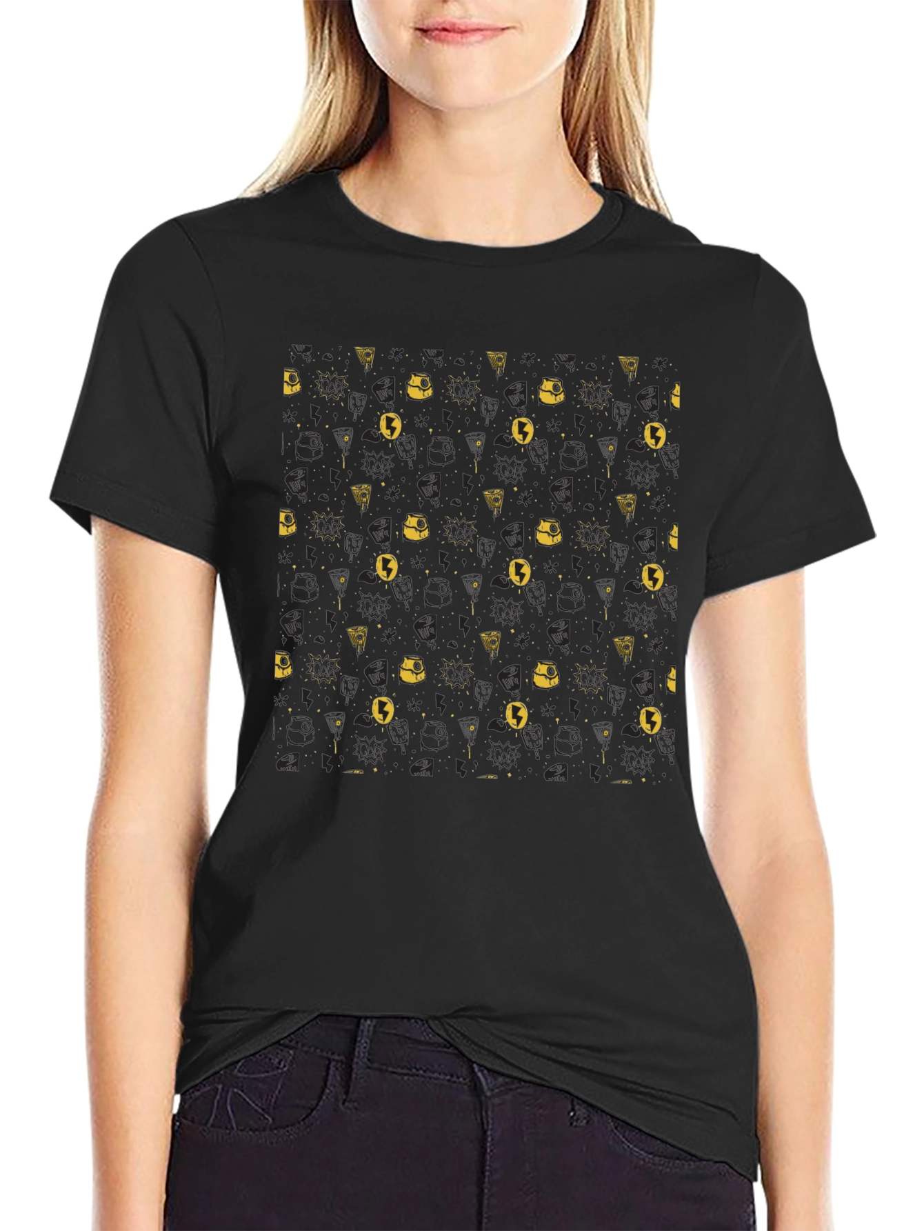 Patterned Graphic Black T-Shirt