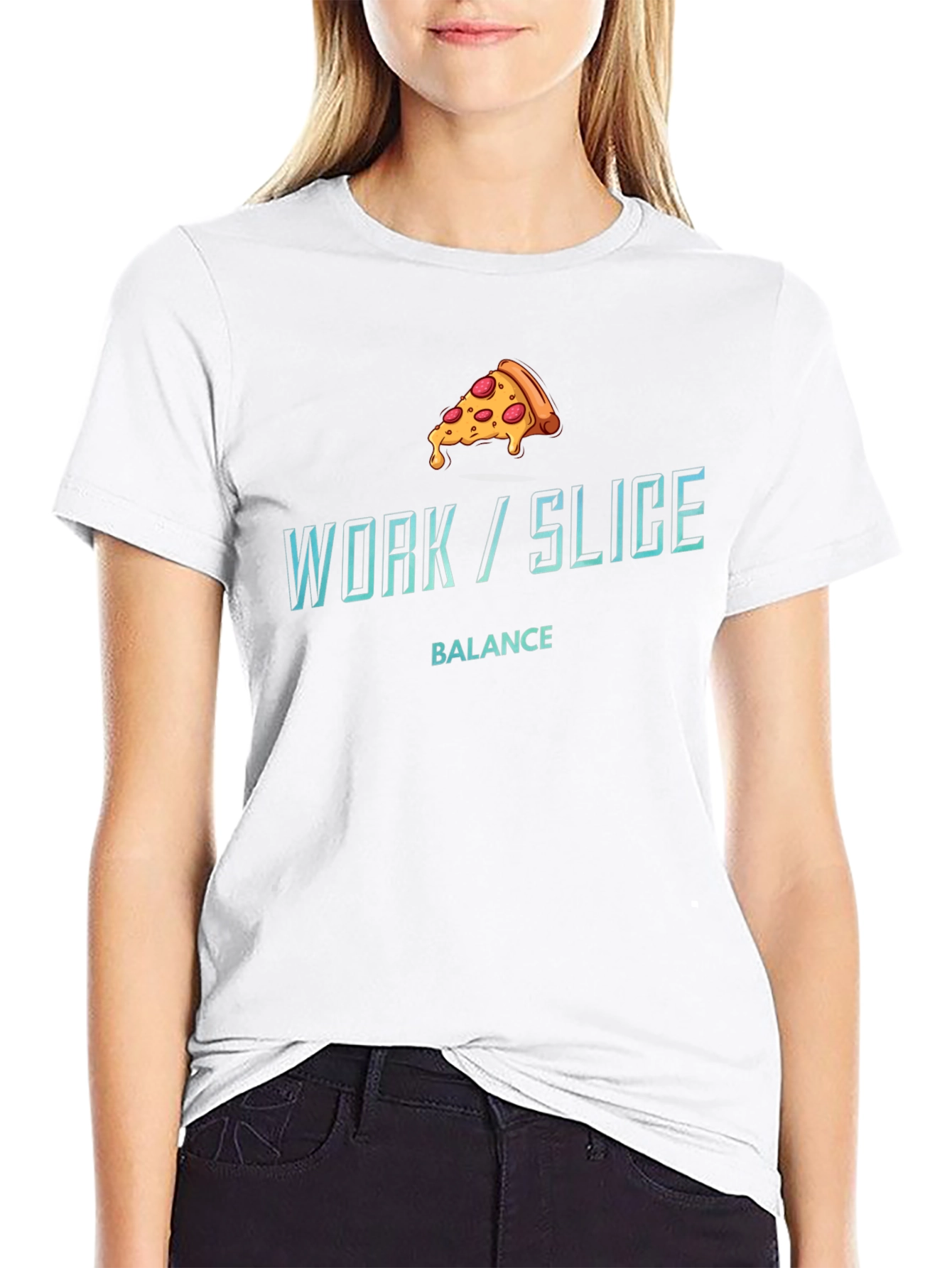 Work/Slice Balance Funny Pizza Graphic T-Shirt