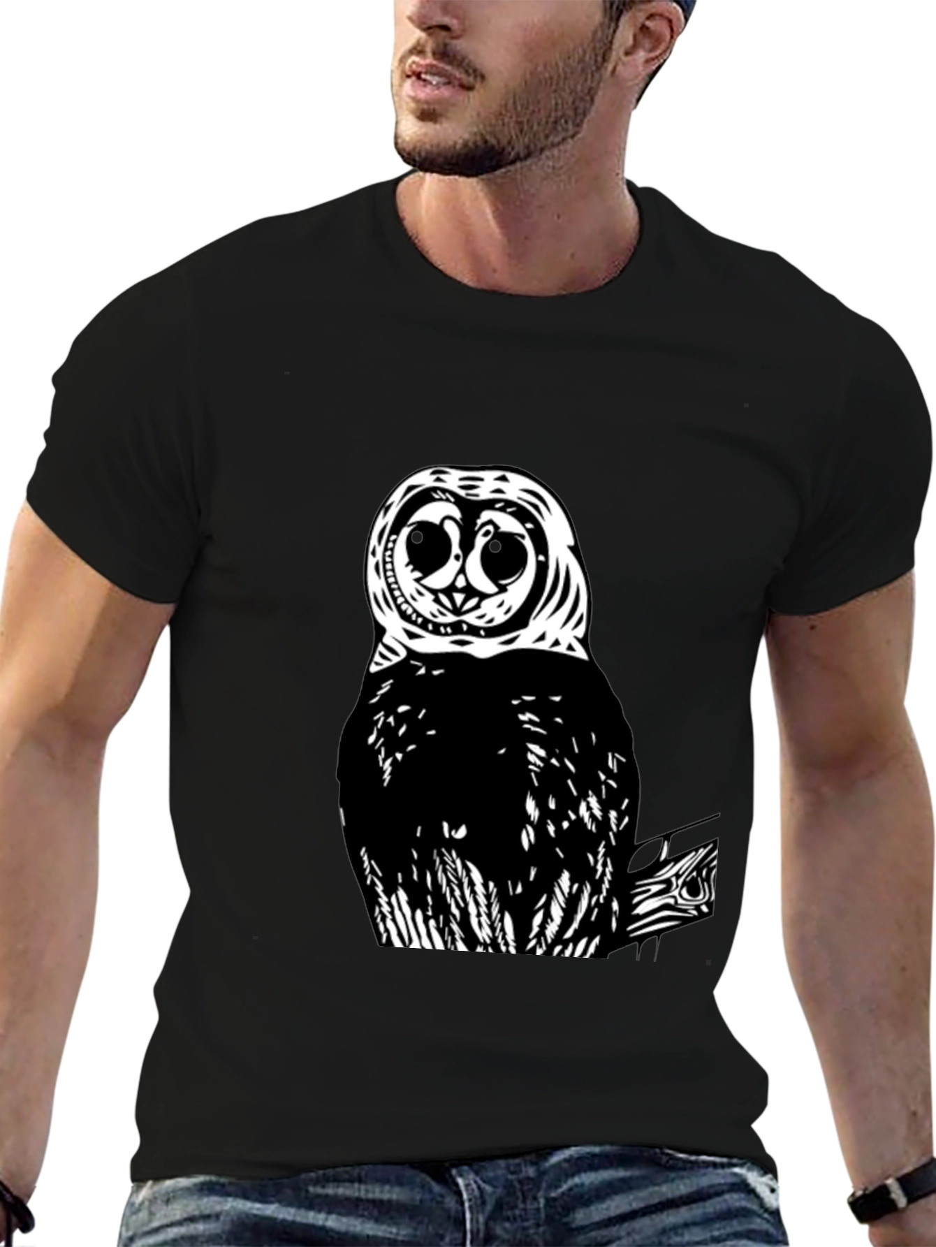 Owl Graphic Print Black T-Shirt