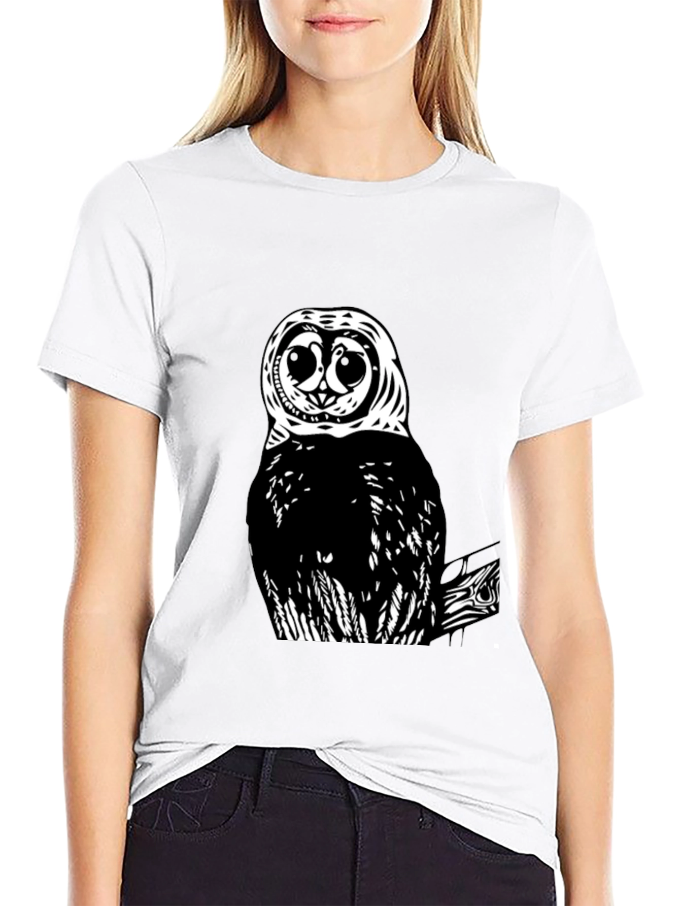 Owl Graphic Print Black T-Shirt