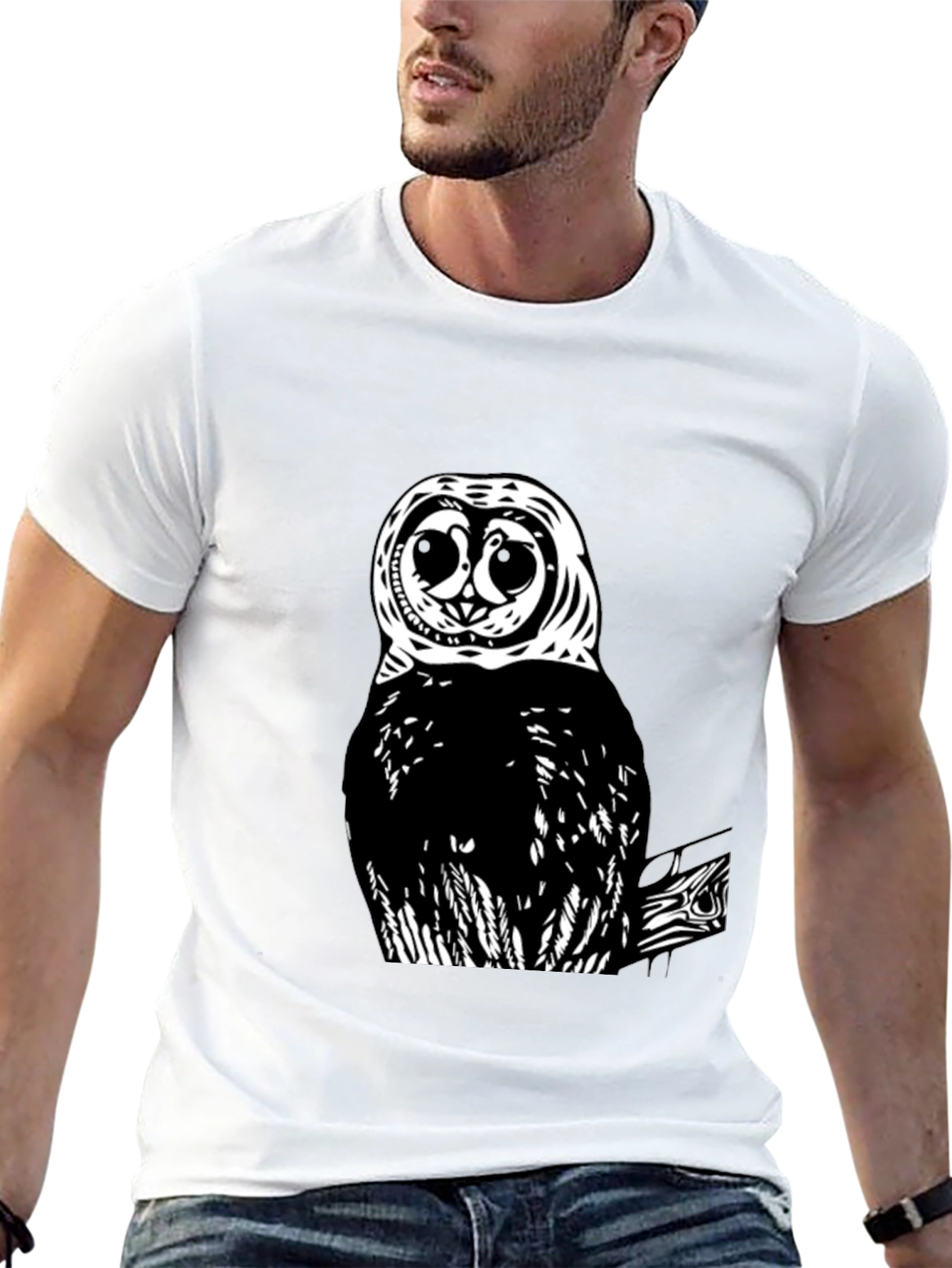 Owl Graphic Print Black T-Shirt