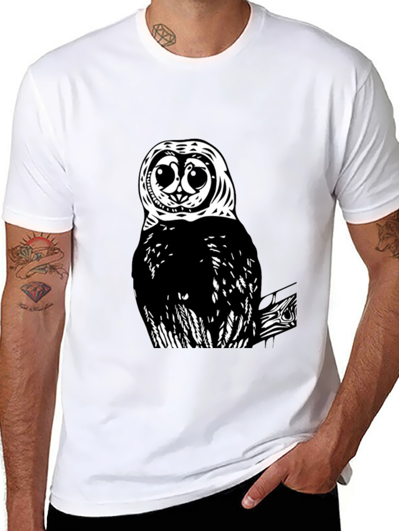 Owl Graphic Print Black T-Shirt
