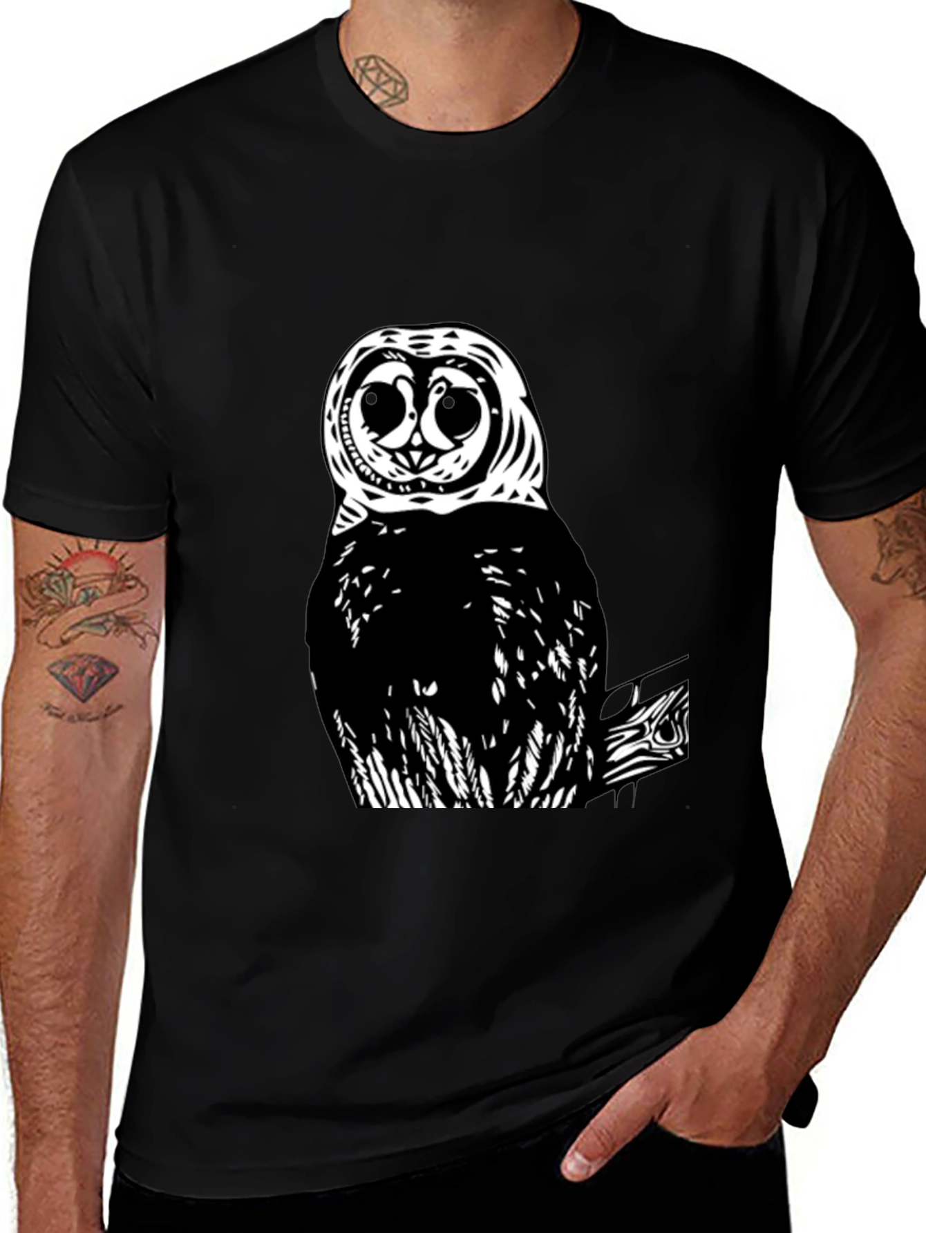 Owl Graphic Print Black T-Shirt