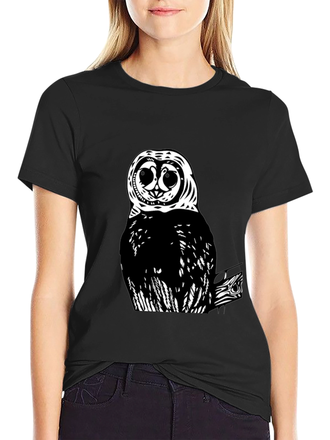 Owl Graphic Print Black T-Shirt