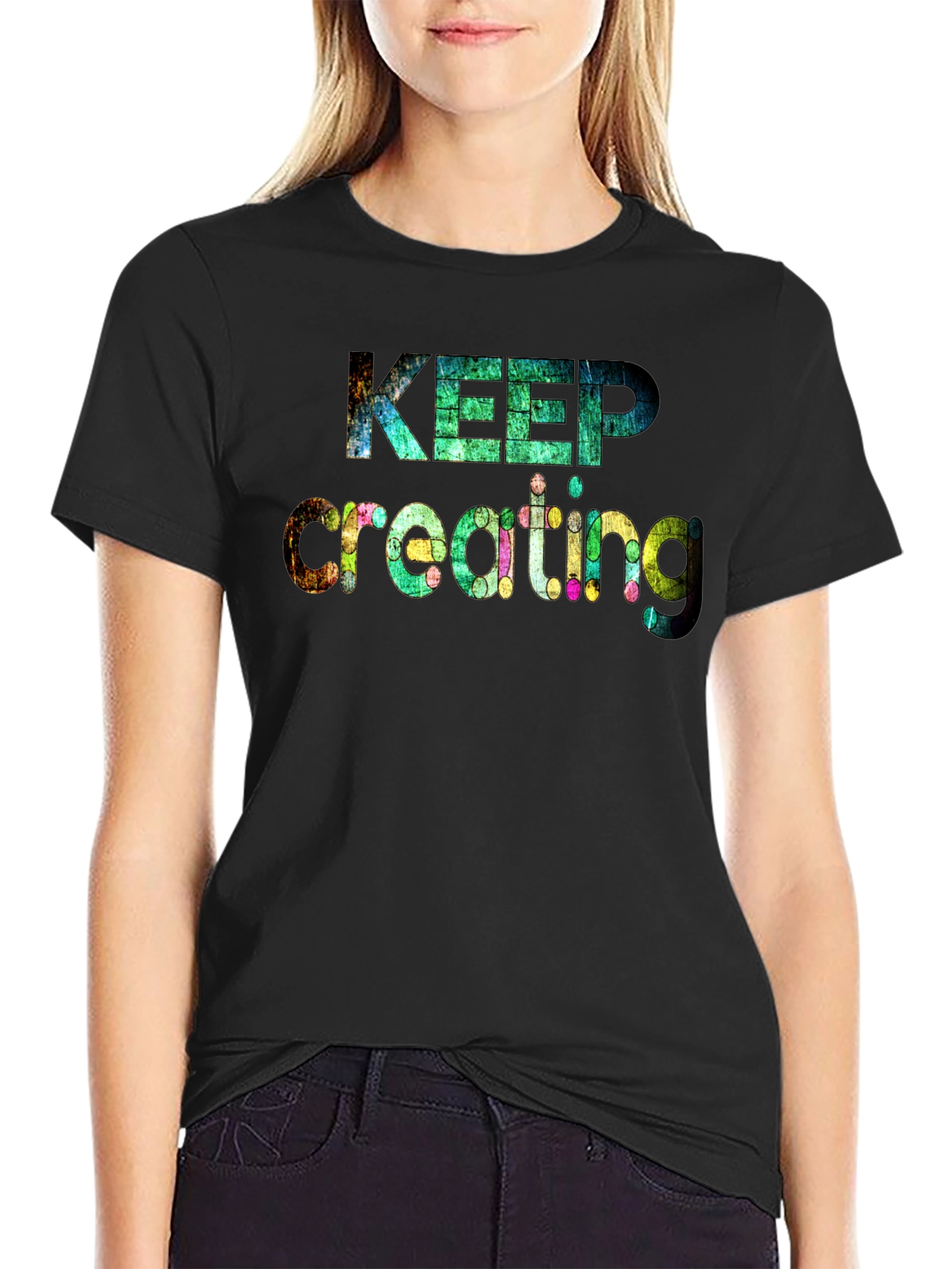 Keep Creating Mens Black Graphic Tee