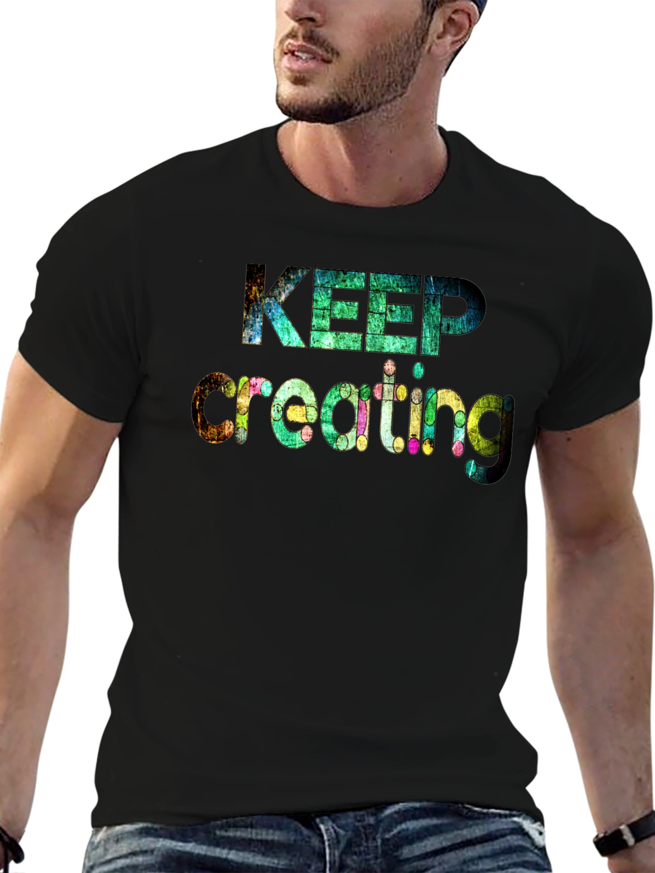 Keep Creating Mens Black Graphic Tee