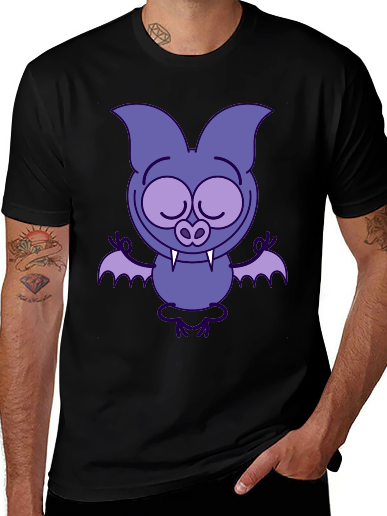 Meditating Bat Graphic Tee - Cool Cartoon Design!