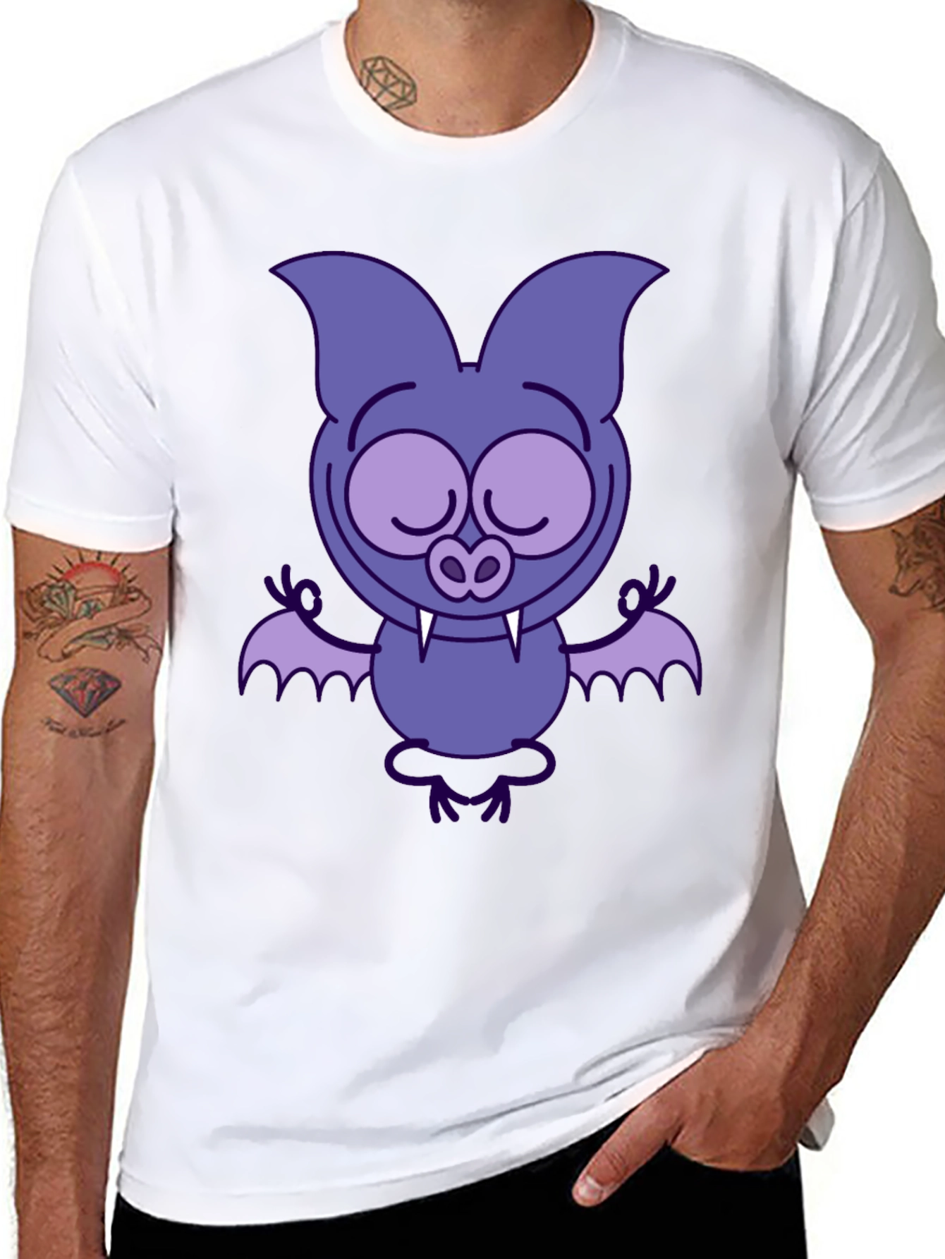 Meditating Bat Graphic Tee - Cool Cartoon Design!