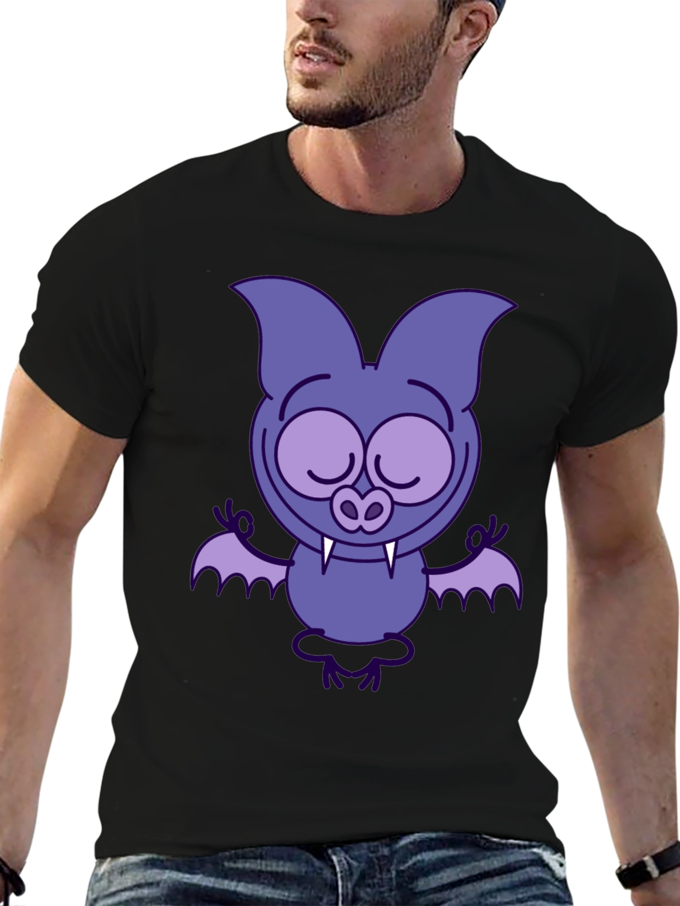 Meditating Bat Graphic Tee - Cool Cartoon Design!