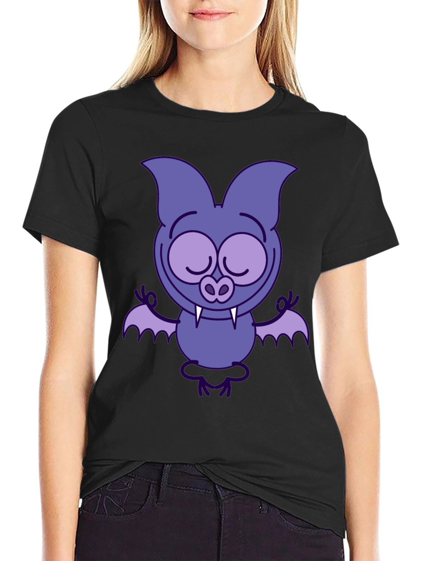 Meditating Bat Graphic Tee - Cool Cartoon Design!