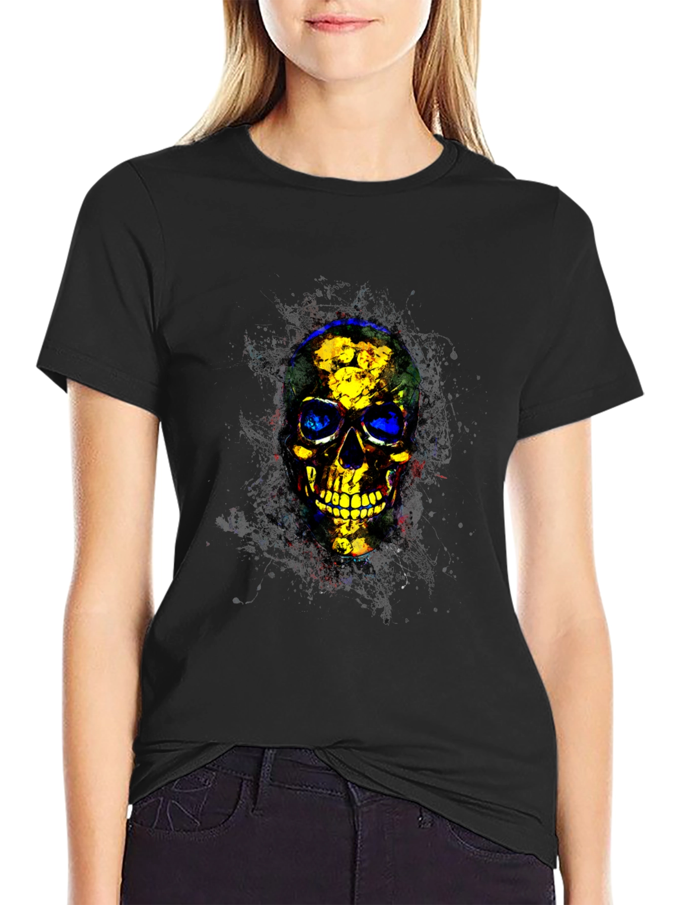 Skull Graphic Print Crew Neck Tee