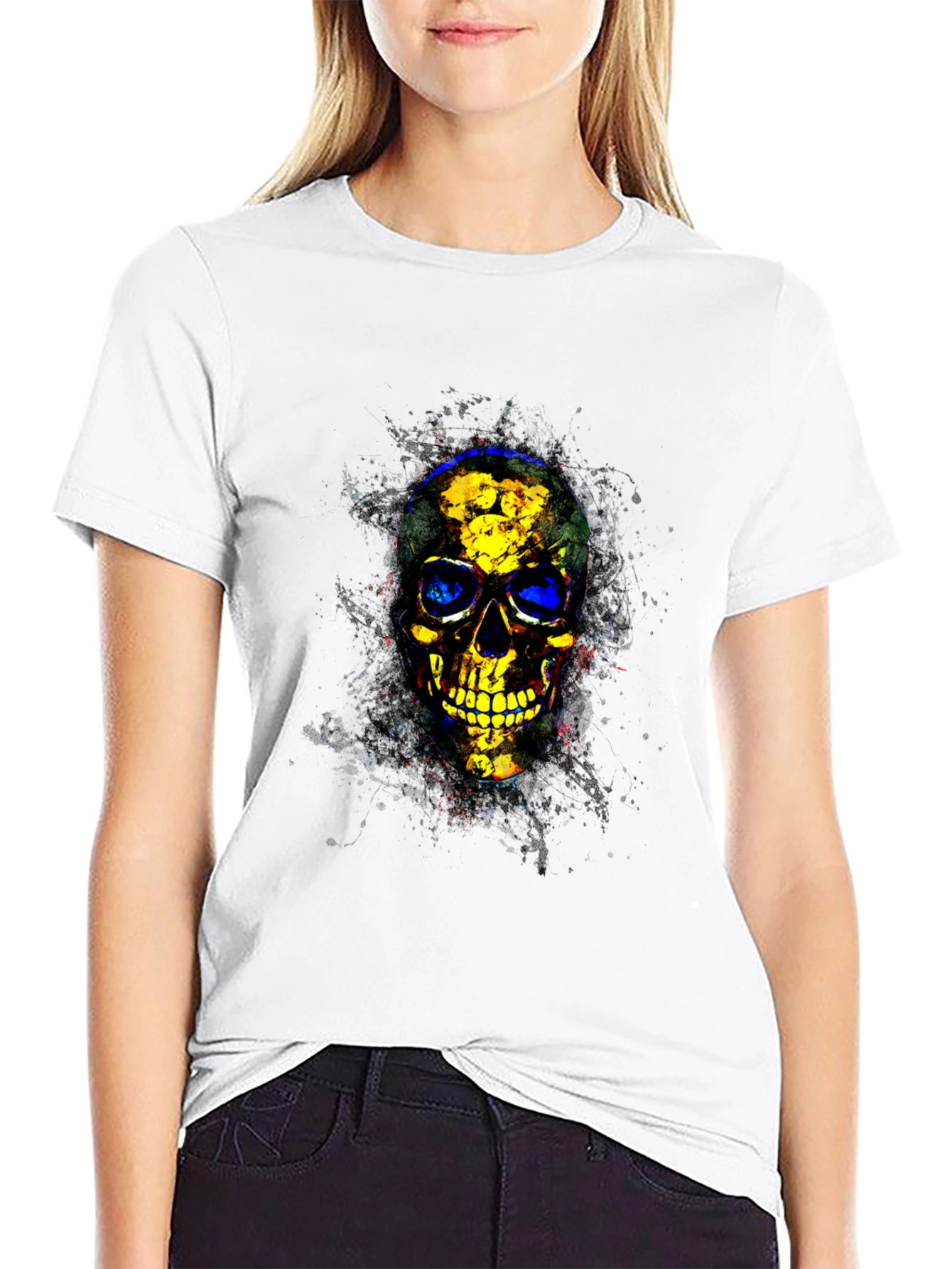 Skull Graphic Print Crew Neck Tee
