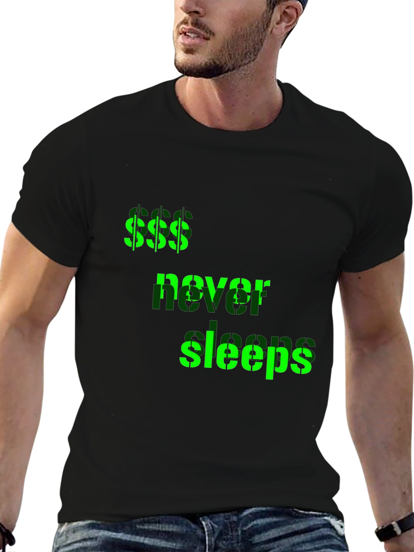 Money Never Sleeps Graphic Tee - Black