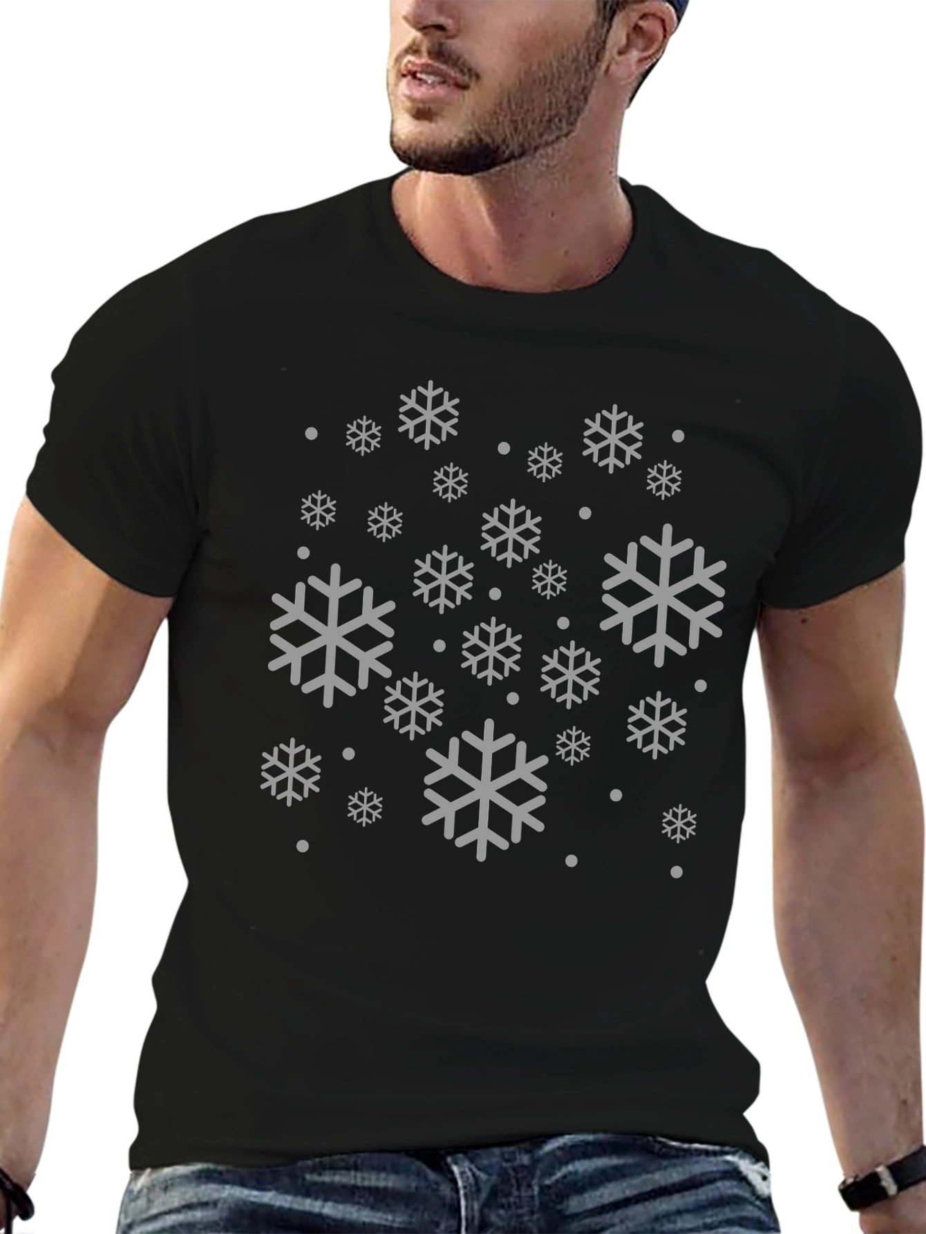 Snowflake Pattern Black T-Shirt