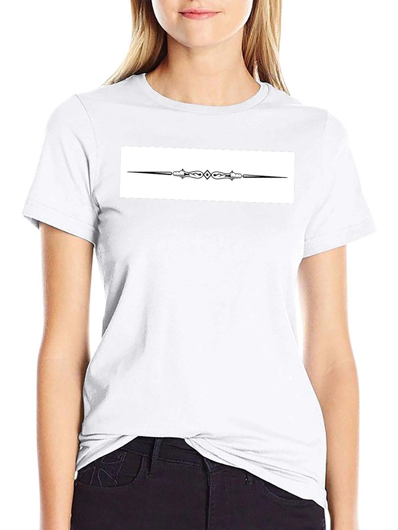 Elegant Black T-Shirt with Ornate Divider Design