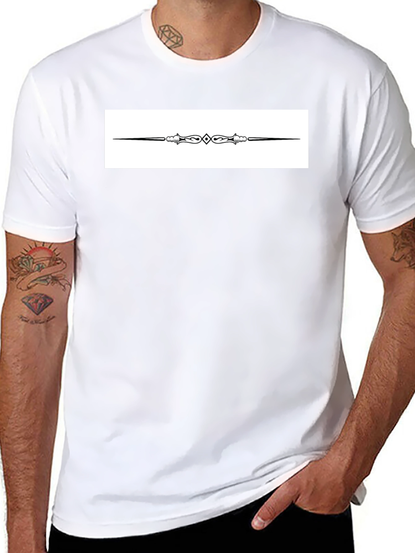Elegant Black T-Shirt with Ornate Divider Design