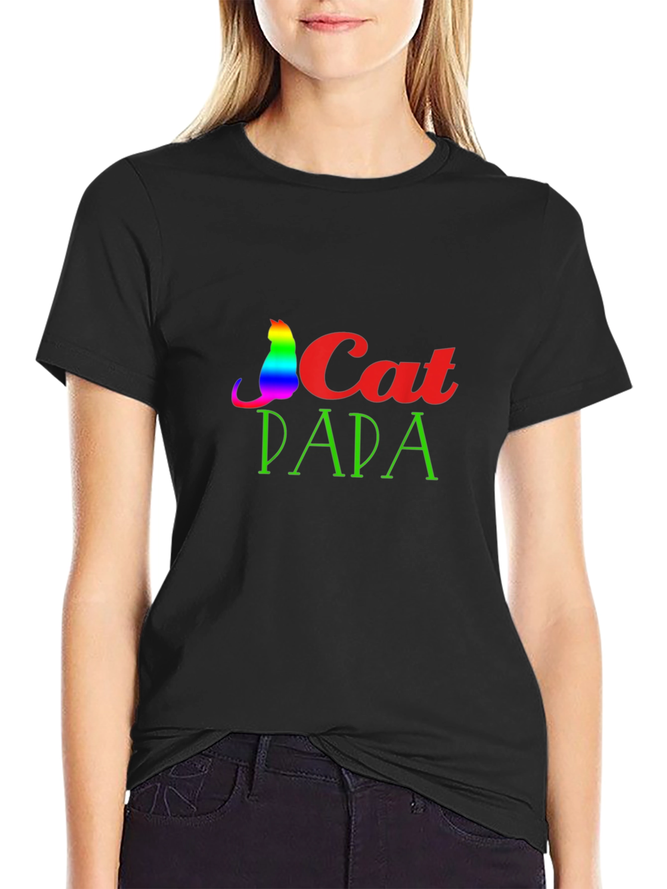 Cat Papa T-Shirt - Rainbow Cat Design