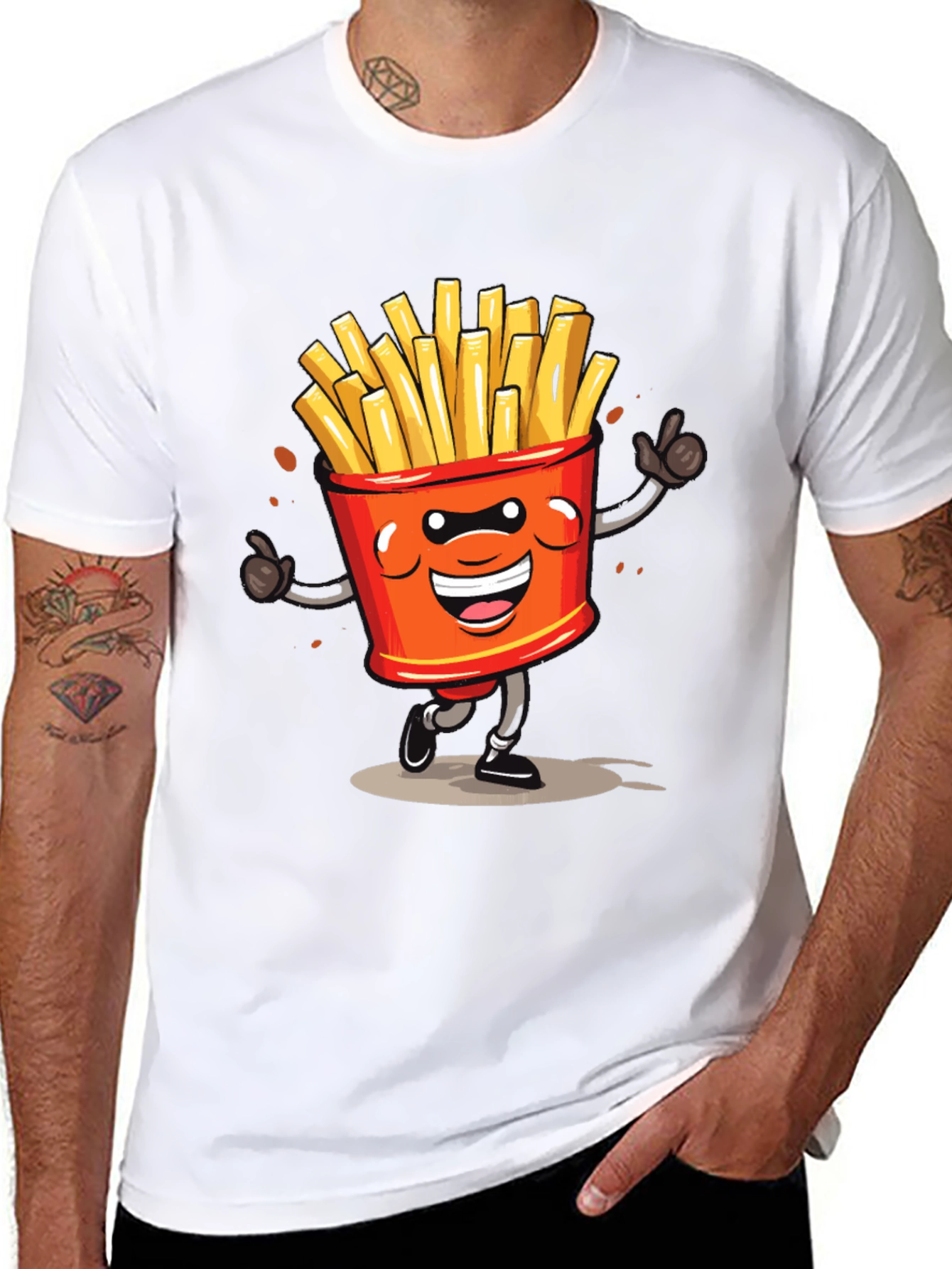 Cartoon French Fries Graphic Black T-Shirt