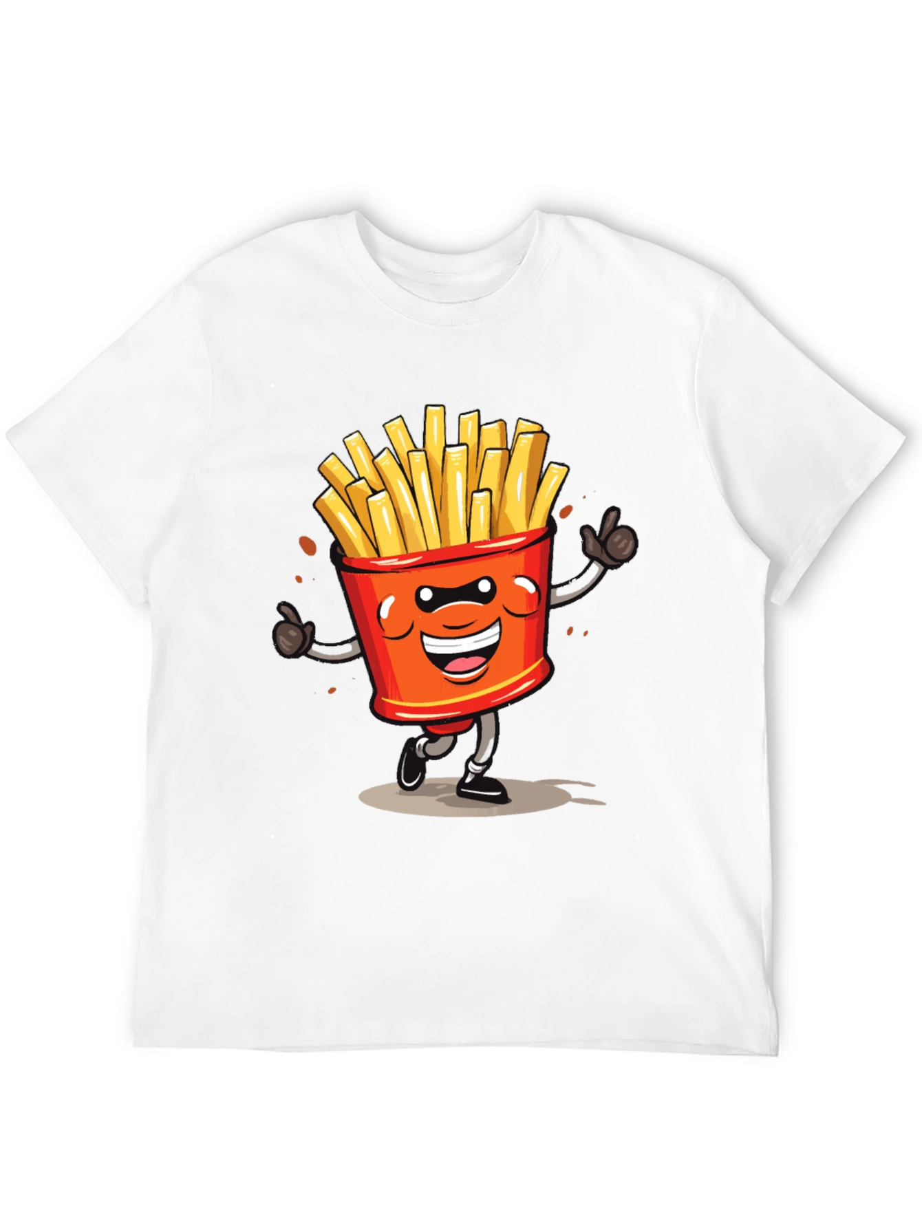 Cartoon French Fries Graphic Black T-Shirt