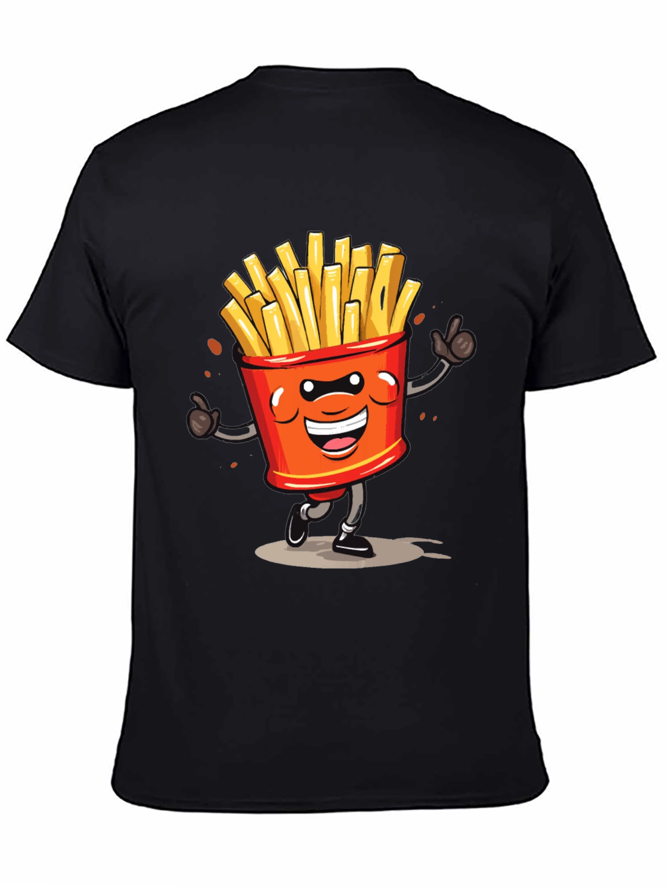Cartoon French Fries Graphic Black T-Shirt