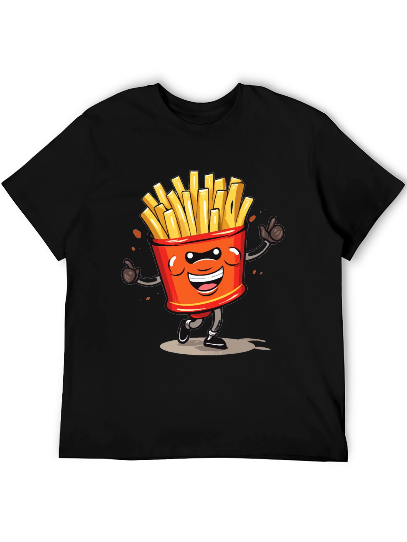 Cartoon French Fries Graphic Black T-Shirt