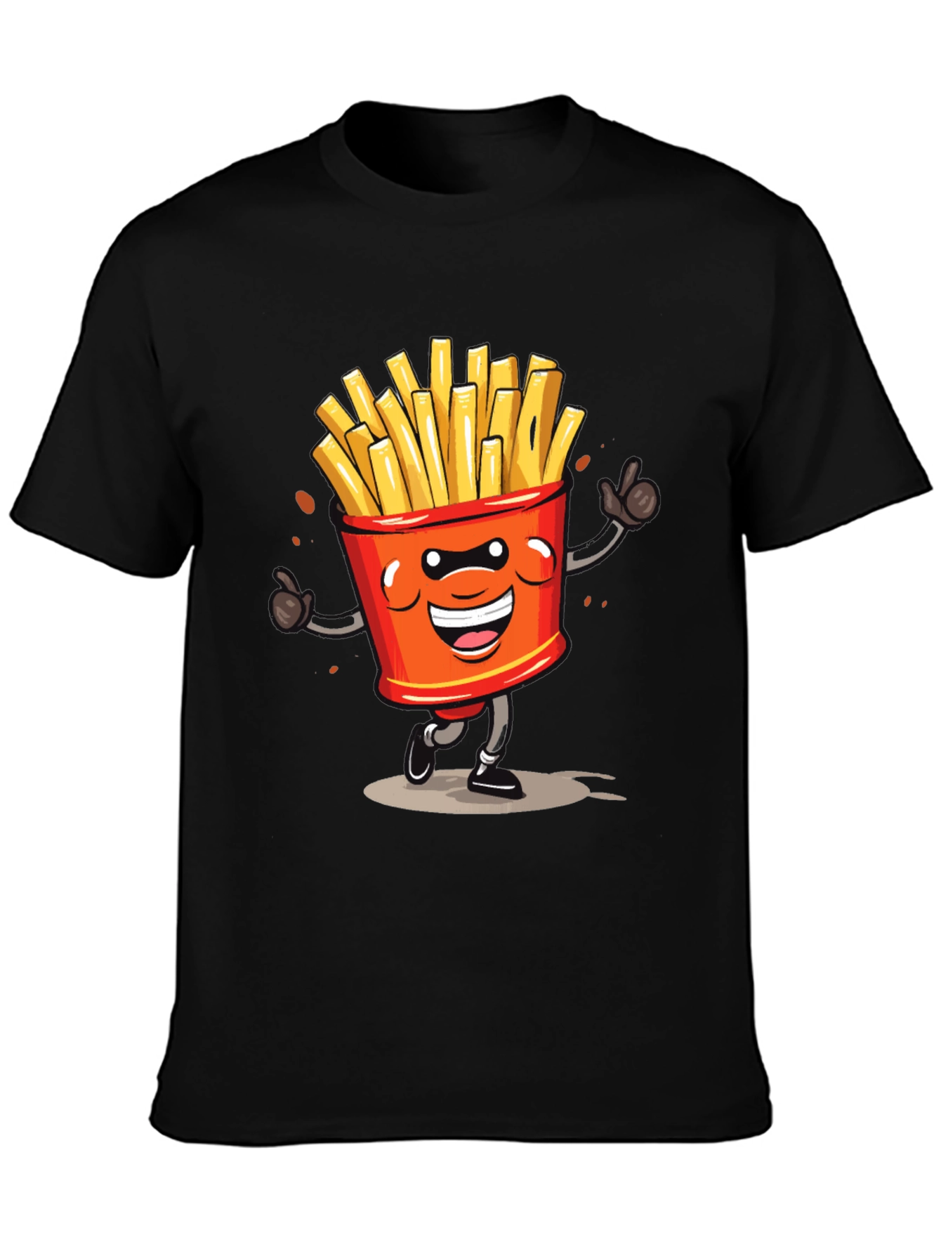 Cartoon French Fries Graphic Black T-Shirt