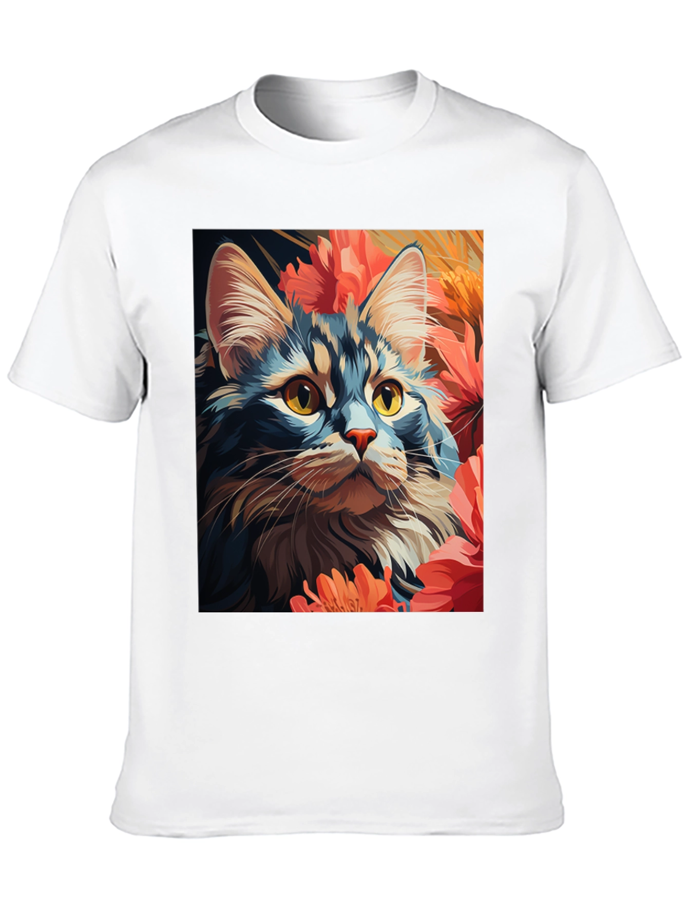 Cat & Flowers Graphic Tee - Unisex Black T-Shirt