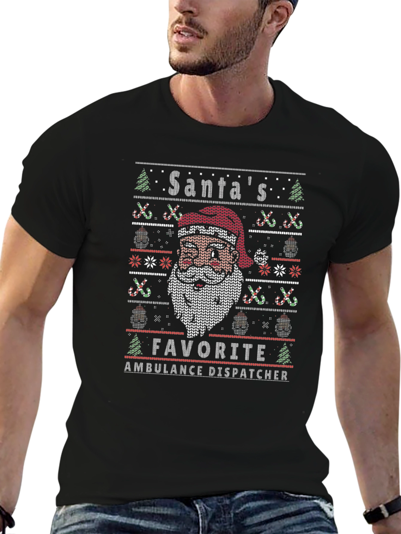 Santas Favorite Ambulance Dispatcher Ugly Christmas T-Shirt