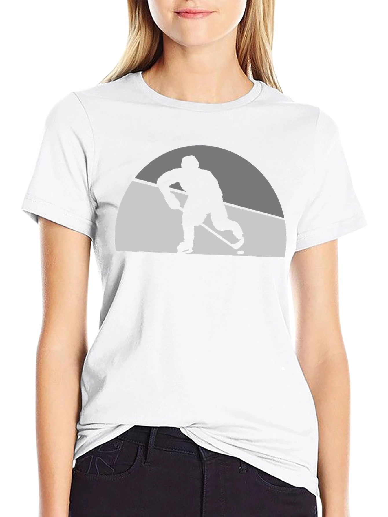 Hockey Player Silhouette Graphic Tee - Black