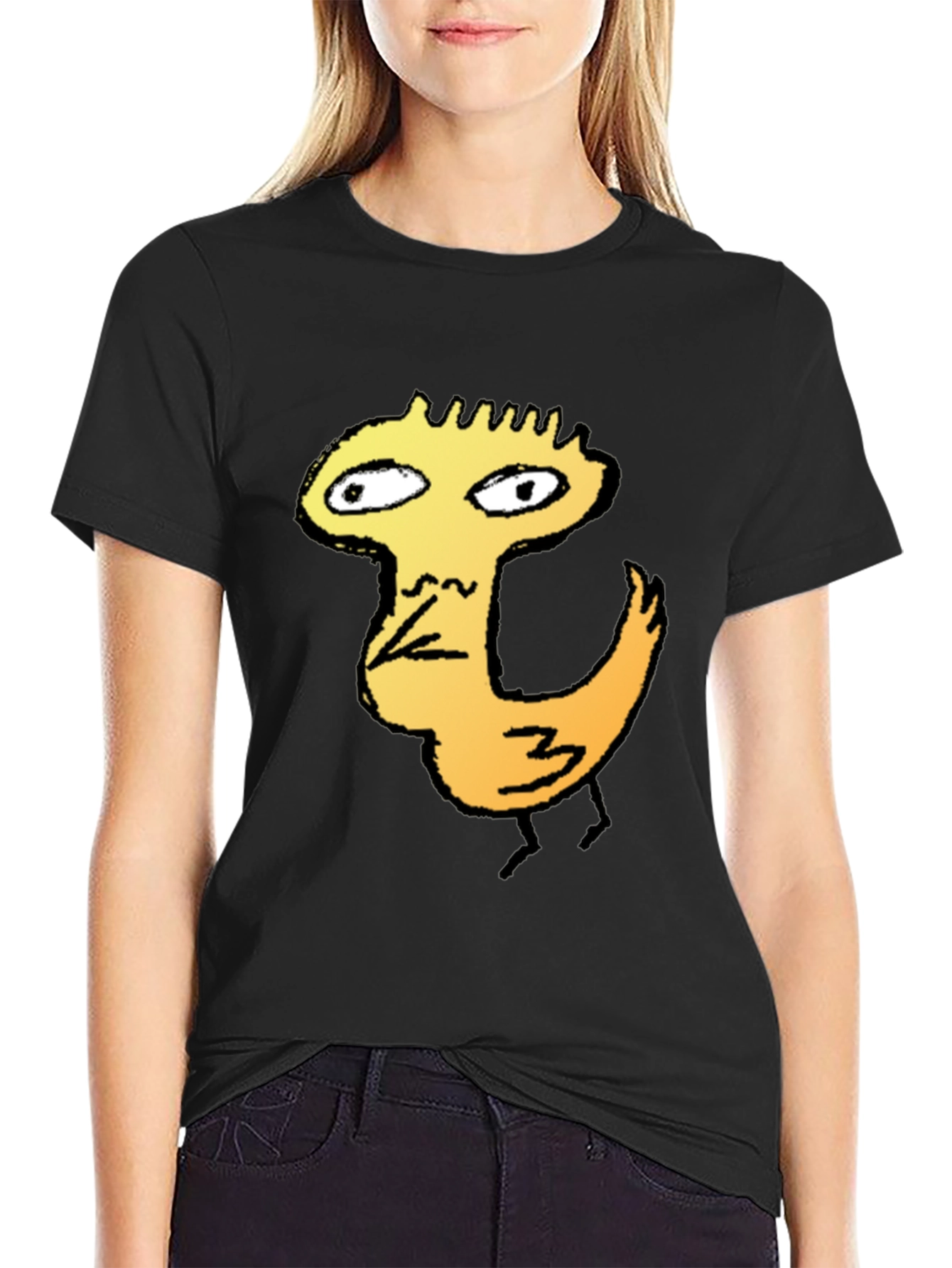 Cool Graphic Tee - Chicken Cartoon Black T-Shirt