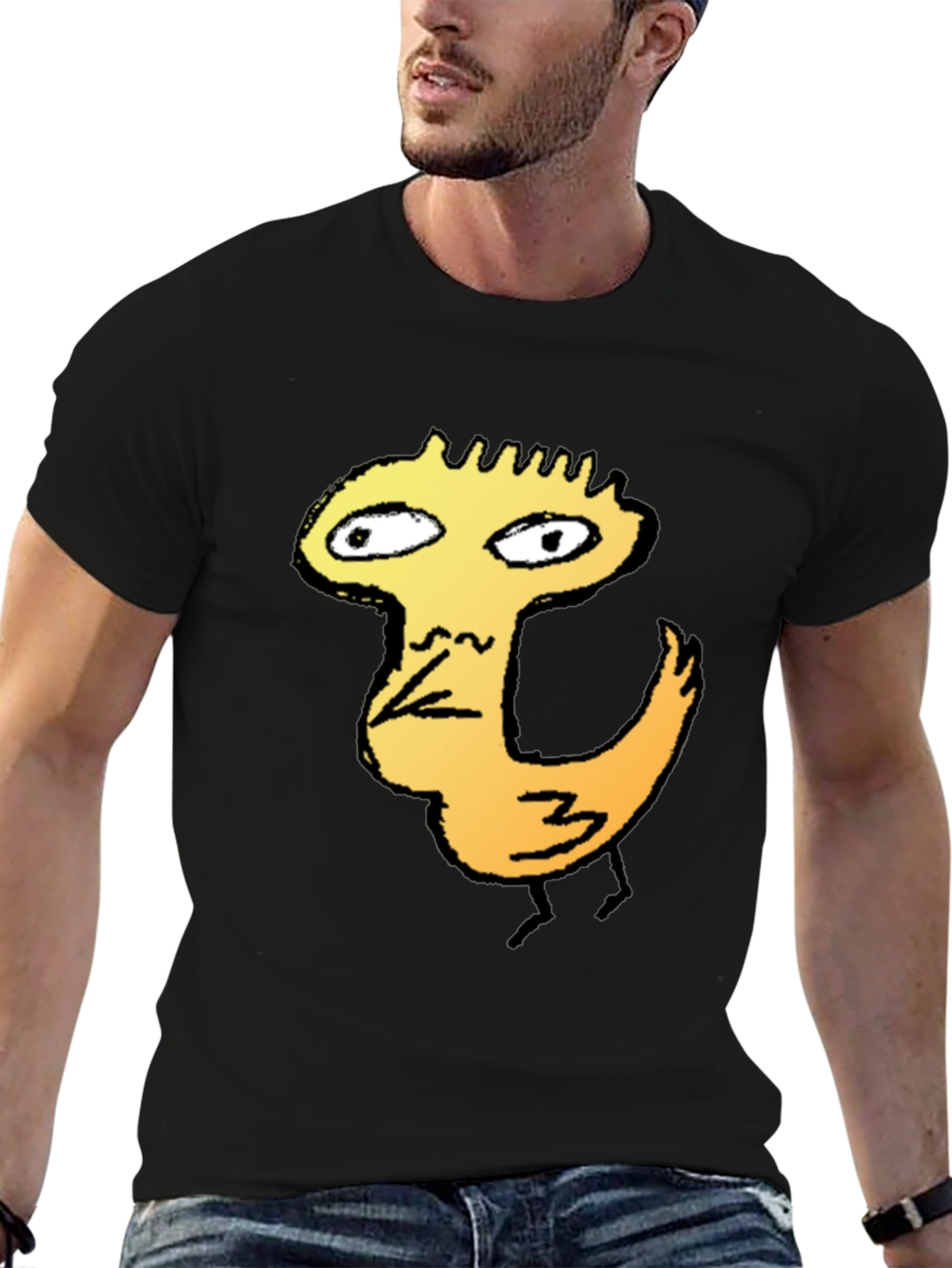 Cool Graphic Tee - Chicken Cartoon Black T-Shirt