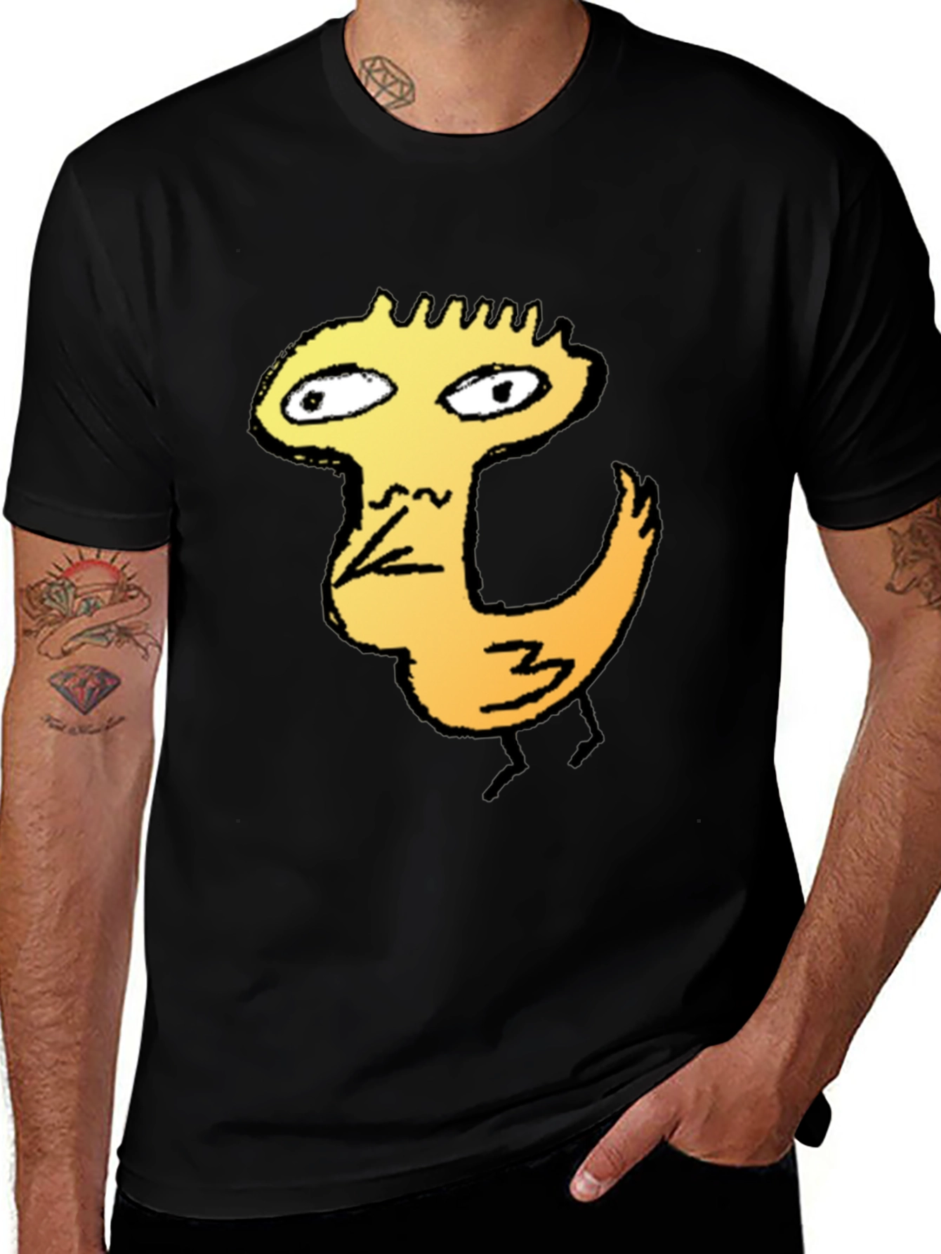 Cool Graphic Tee - Chicken Cartoon Black T-Shirt