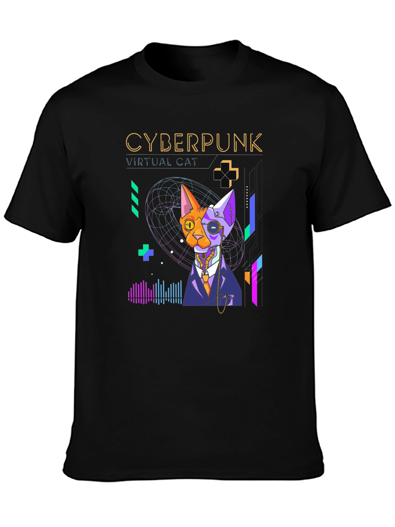 Cyberpunk Virtual Cat T-Shirt - Cool Futuristic Design