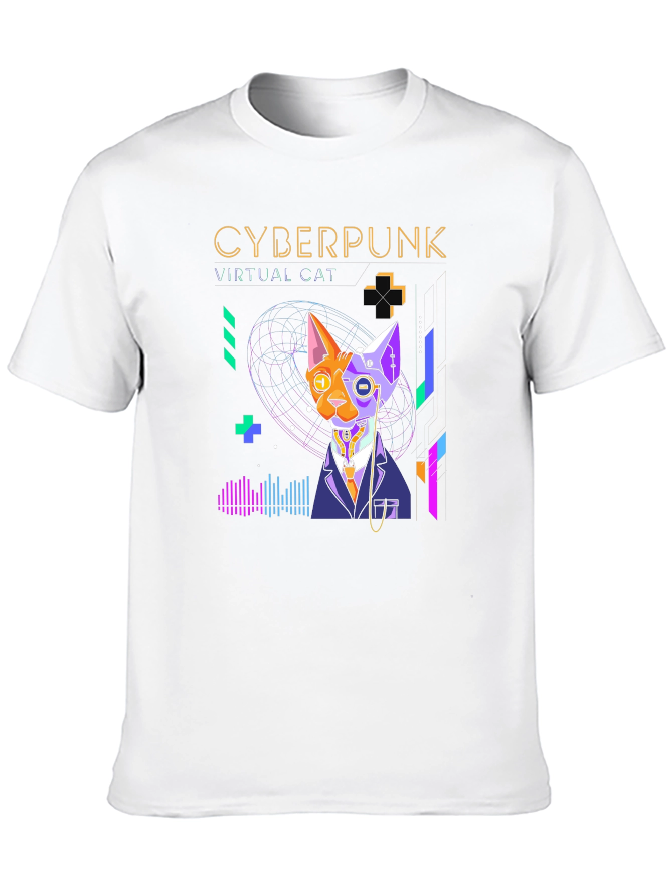 Cyberpunk Virtual Cat T-Shirt - Cool Futuristic Design