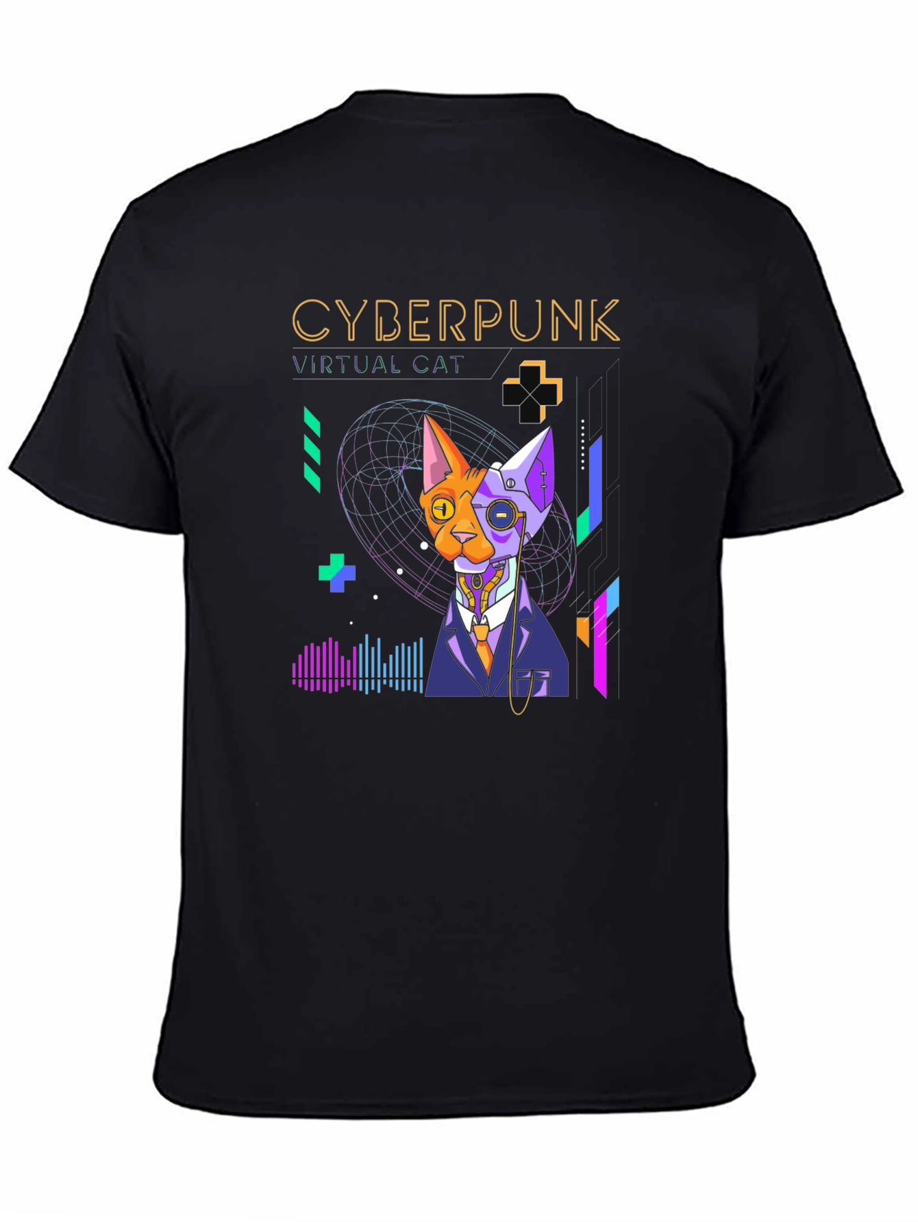 Cyberpunk Virtual Cat T-Shirt - Cool Futuristic Design