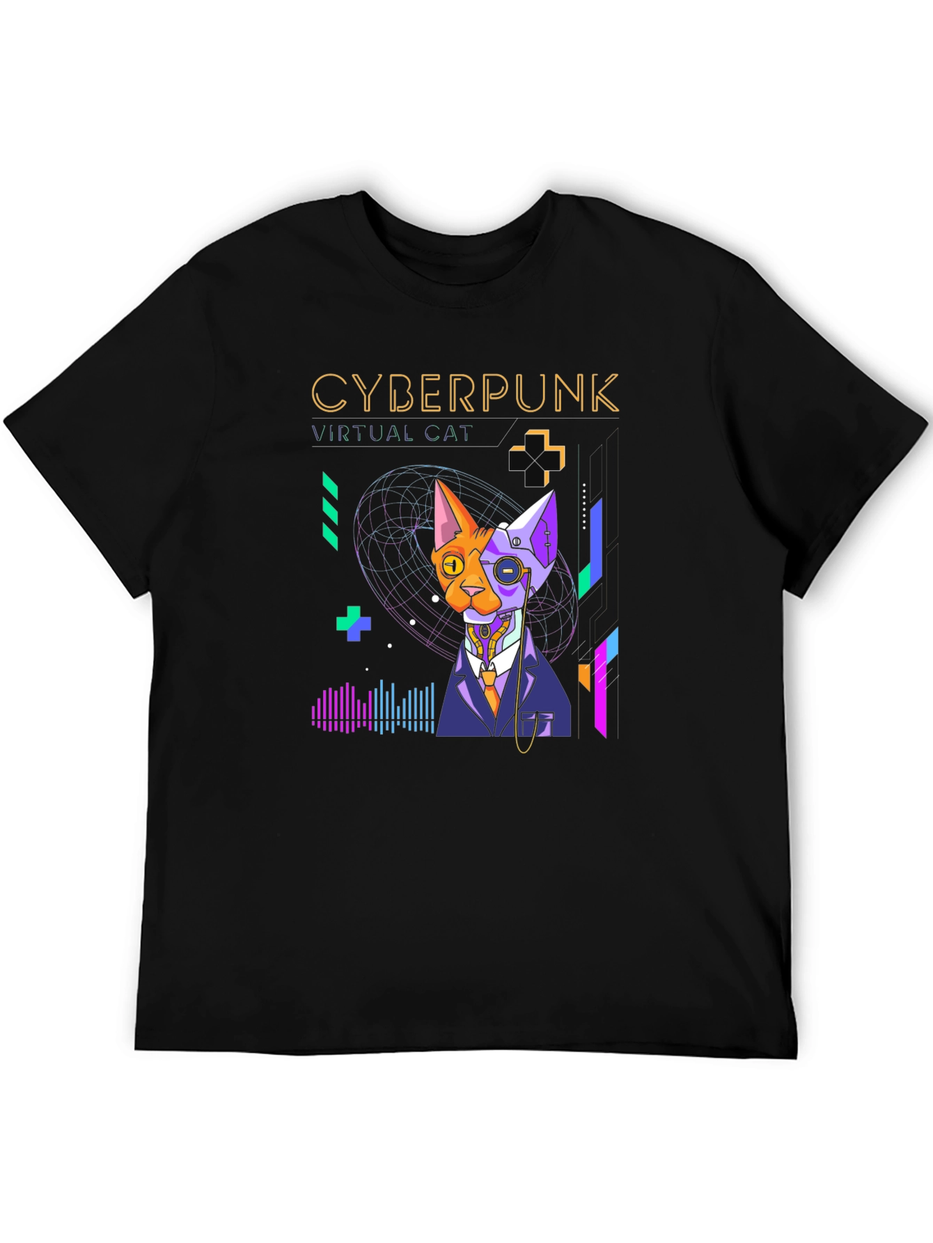 Cyberpunk Virtual Cat T-Shirt - Cool Futuristic Design