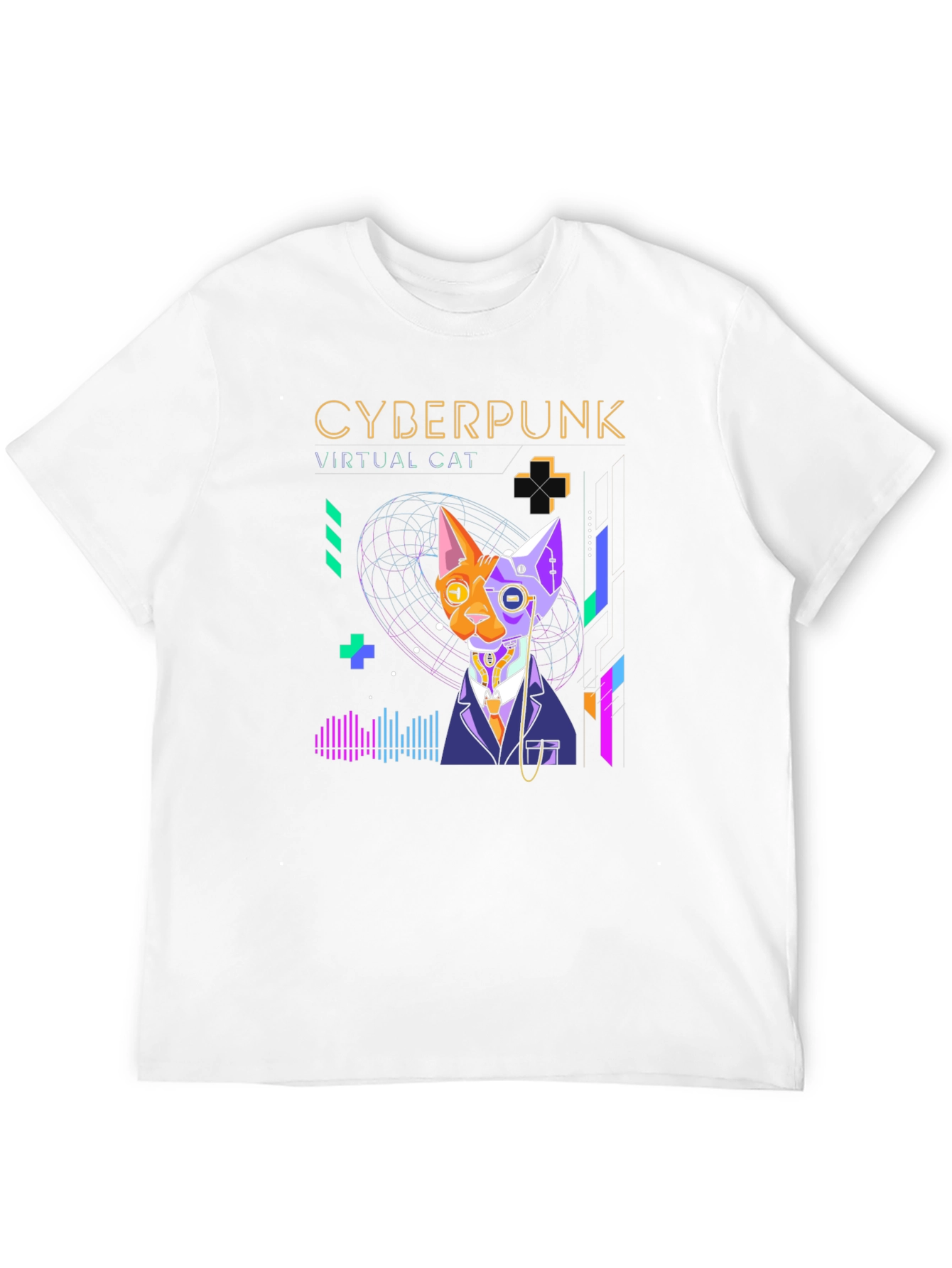 Cyberpunk Virtual Cat T-Shirt - Cool Futuristic Design