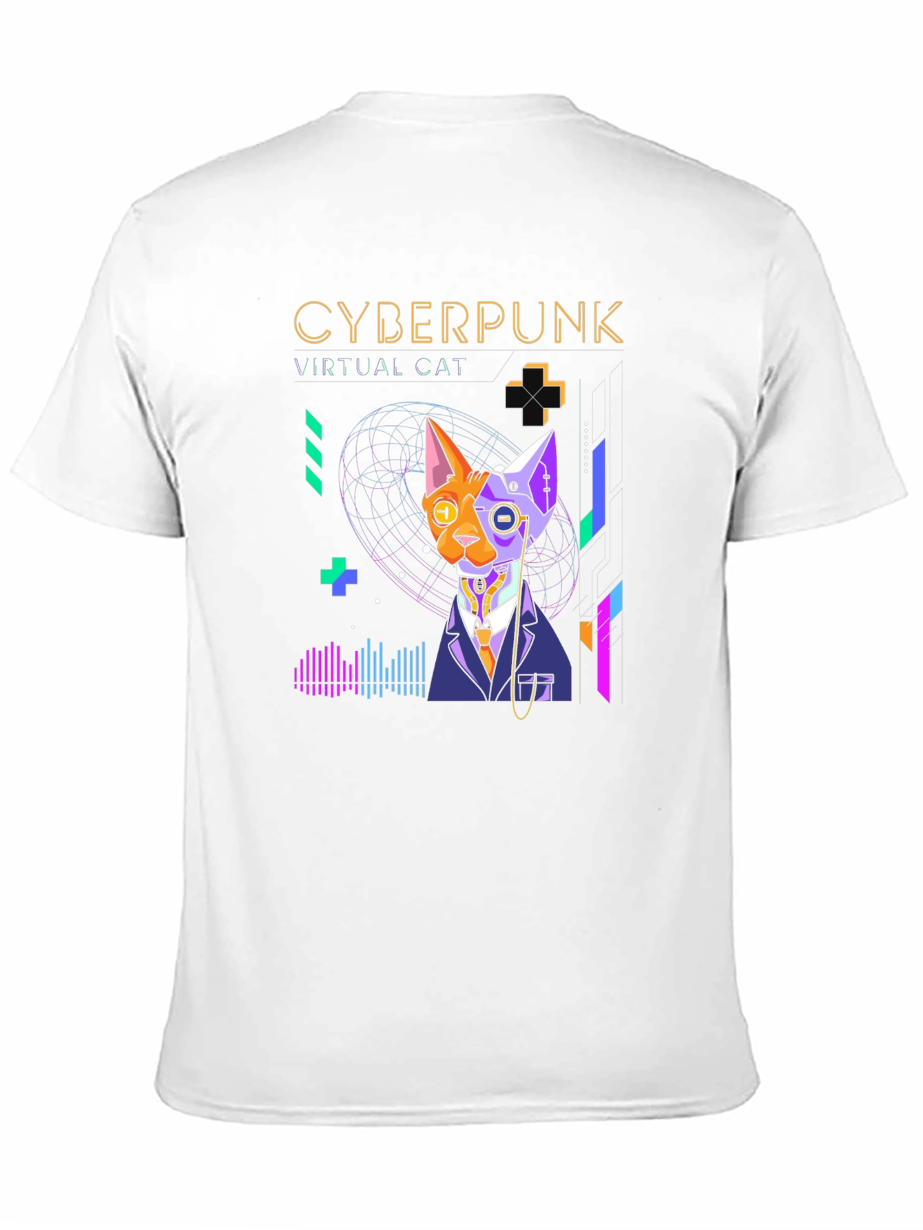 Cyberpunk Virtual Cat T-Shirt - Cool Futuristic Design