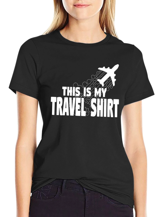 Travel Shirt - Black Crew Neck Tee with Airplane Graphic