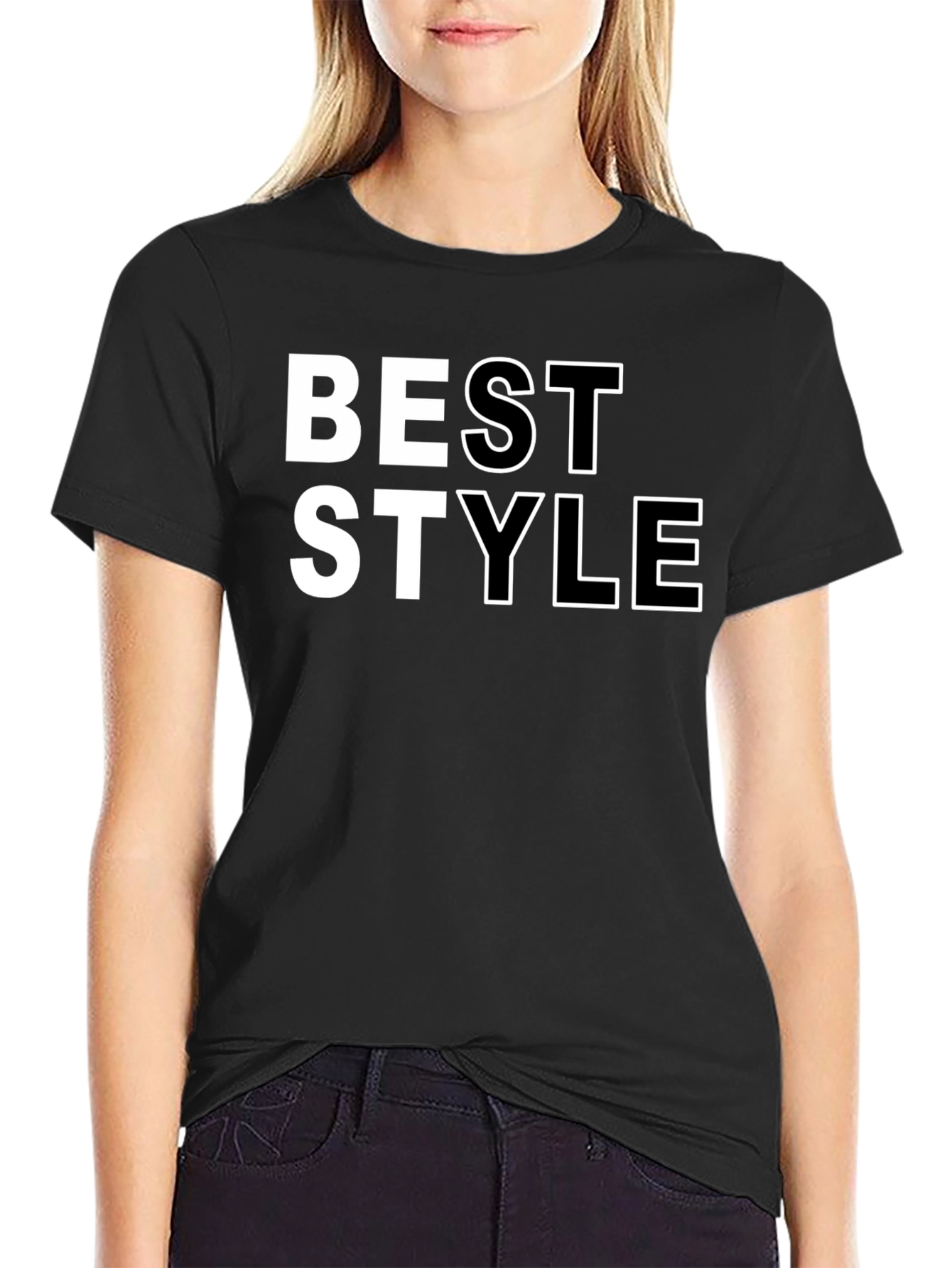 Best Style Graphic T-Shirt - Black Crew Neck