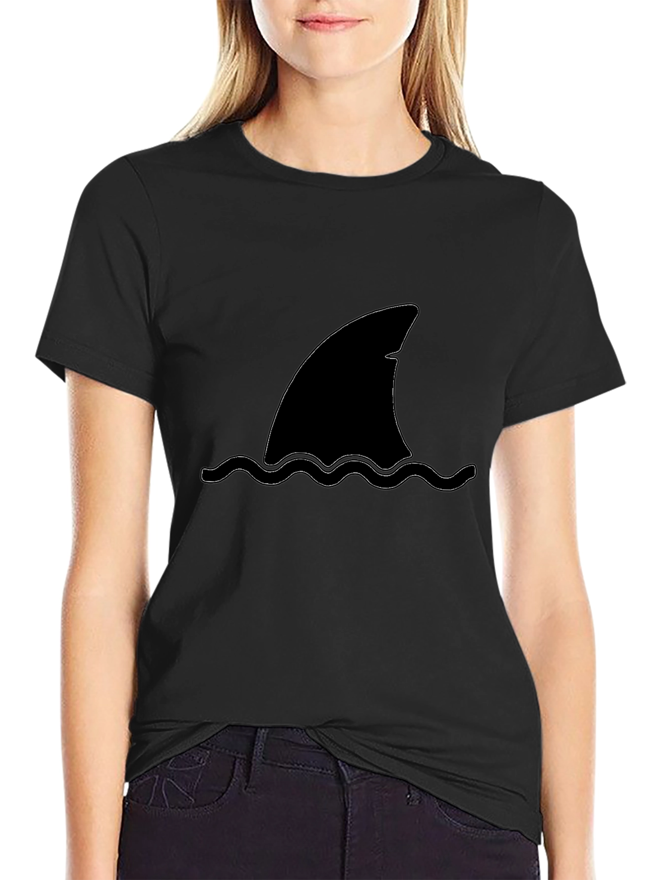 Shark Fin Graphic Tee - Black Cotton T-Shirt