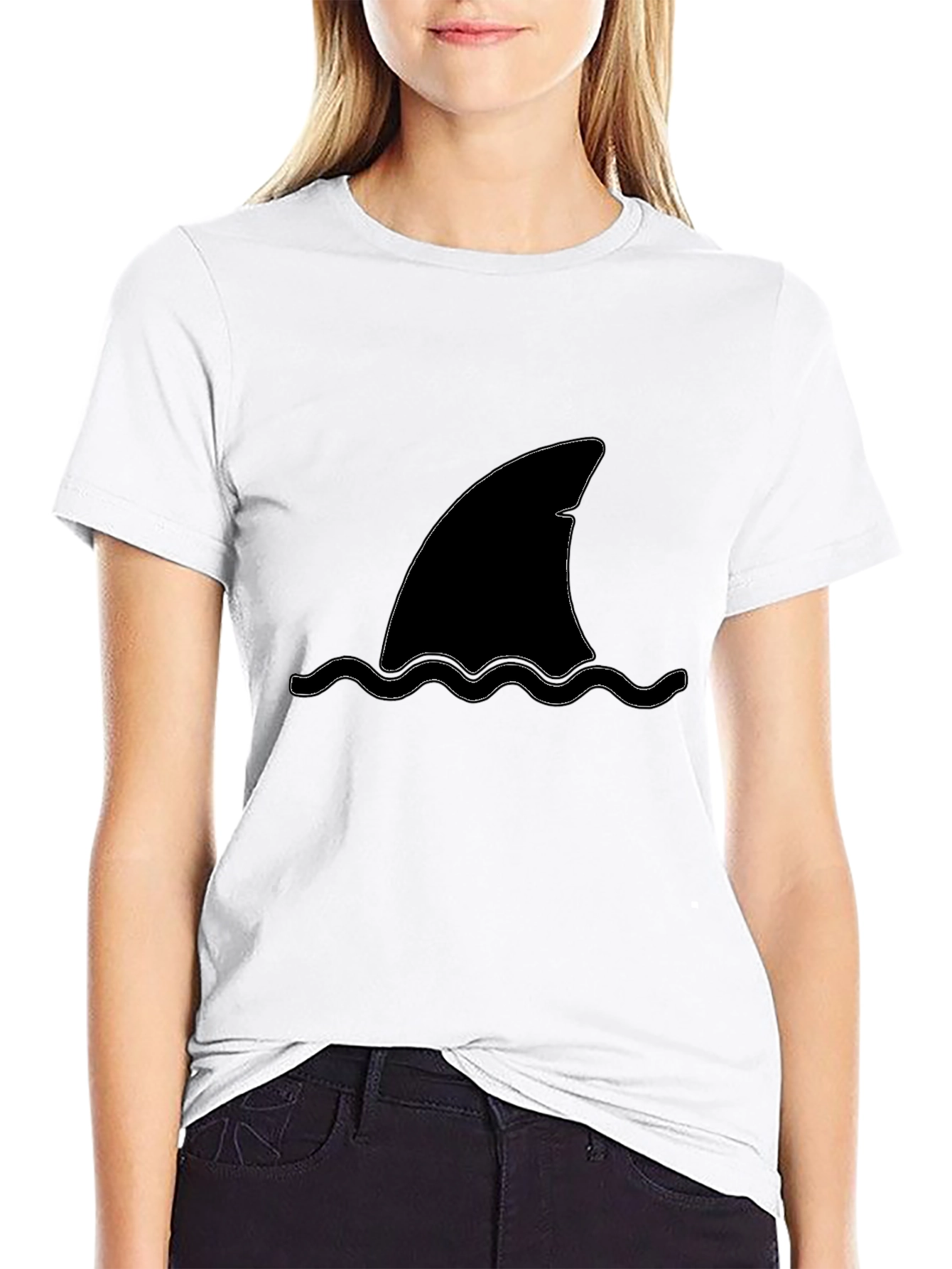 Shark Fin Graphic Tee - Black Cotton T-Shirt