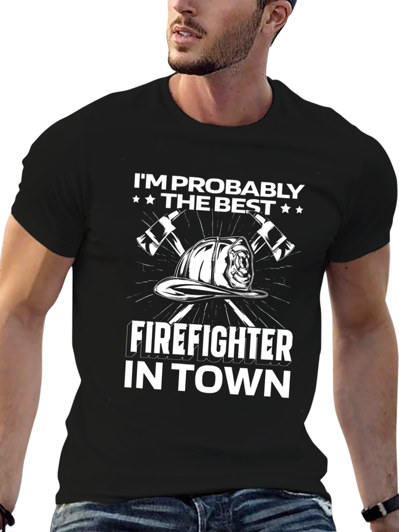 Best Firefighter in Town T-Shirt - Black Cotton Tee