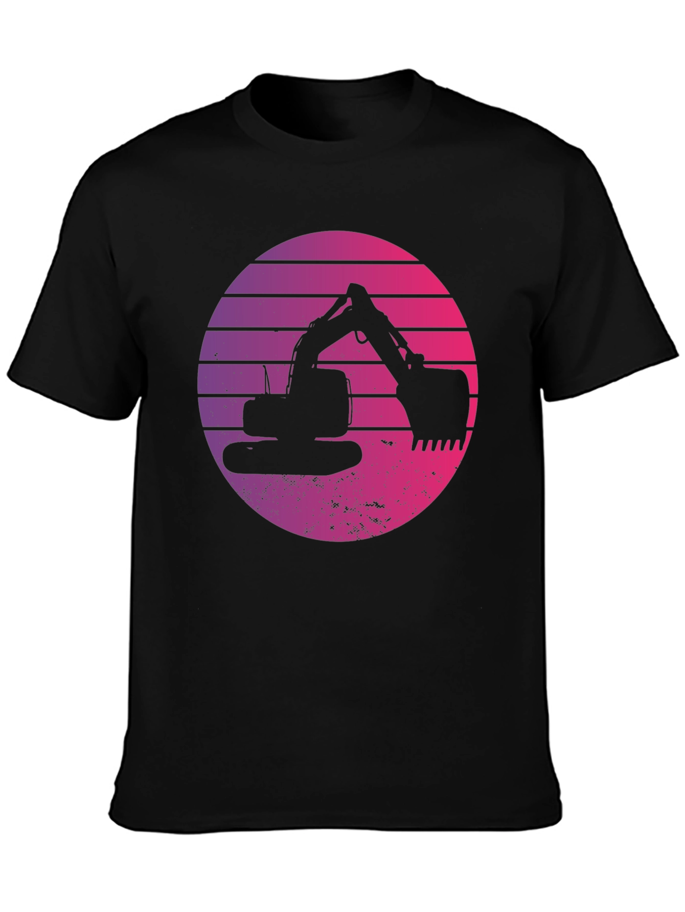 Retro Excavator Sunset Black T-Shirt