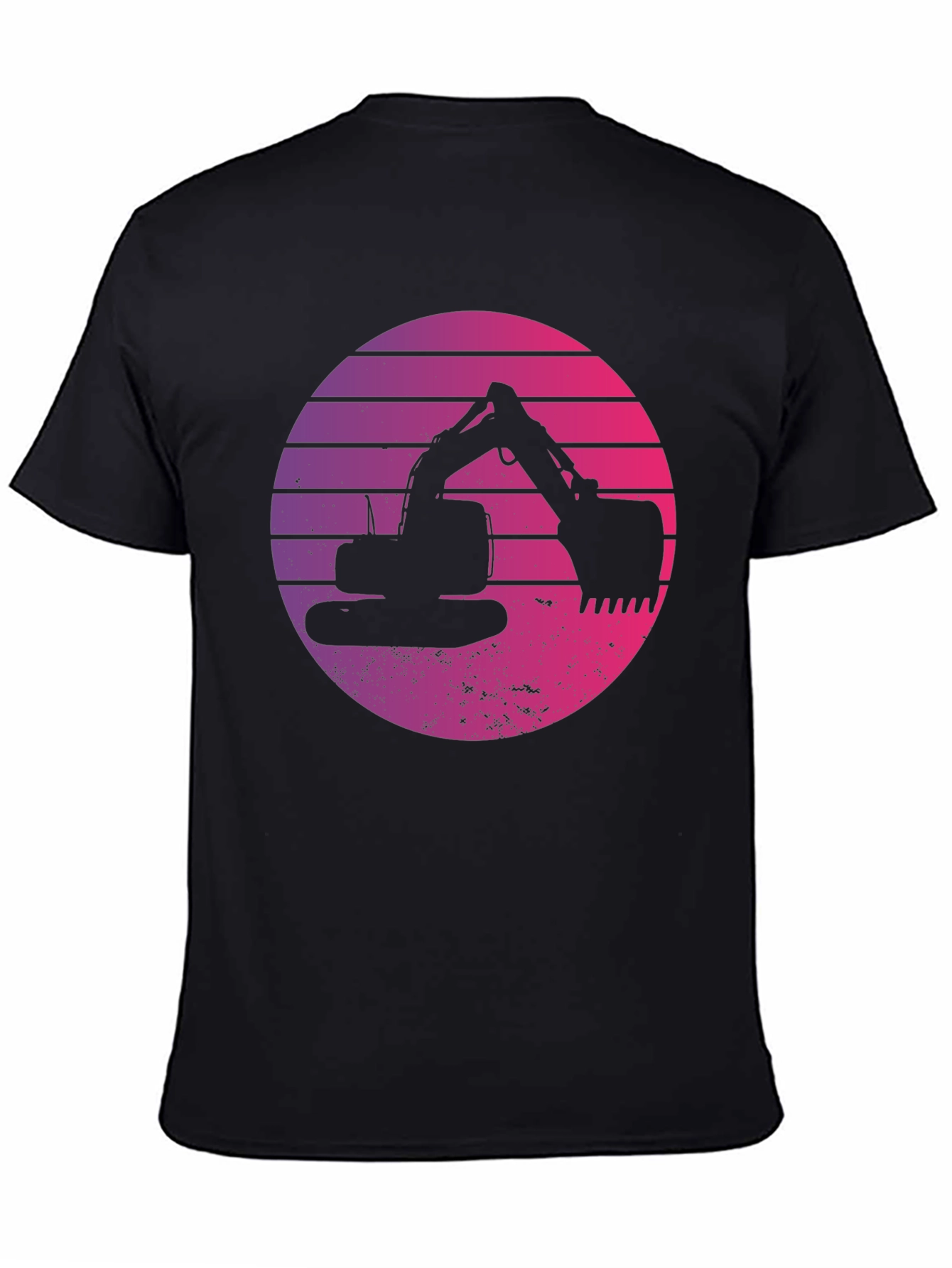 Retro Excavator Sunset Black T-Shirt