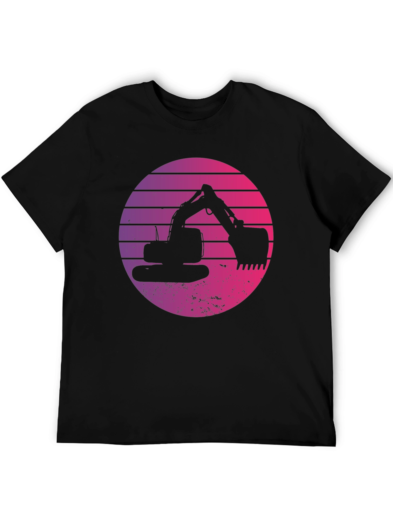 Retro Excavator Sunset Black T-Shirt