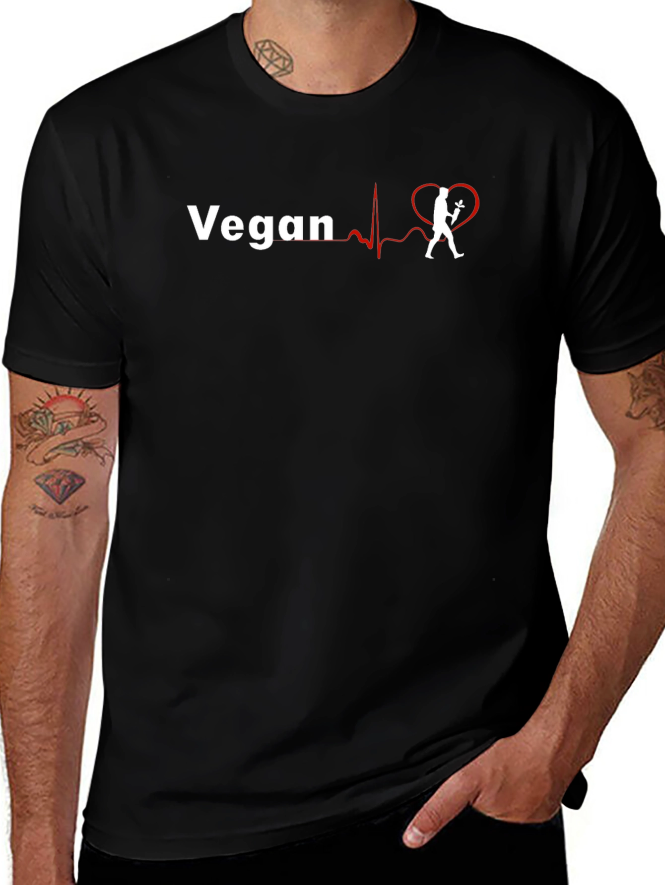 Vegan Heartbeat Graphic Tee - Unisex Black T-Shirt