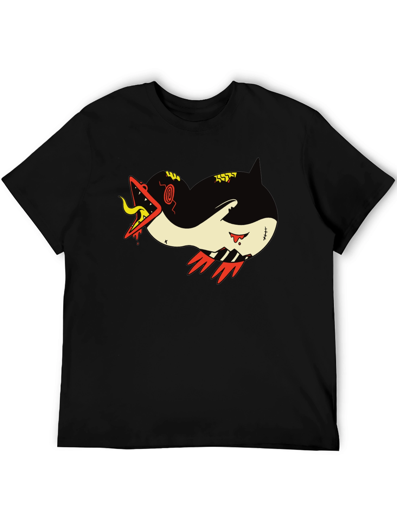 Graphic Print Tee - Cartoon Monster Shark